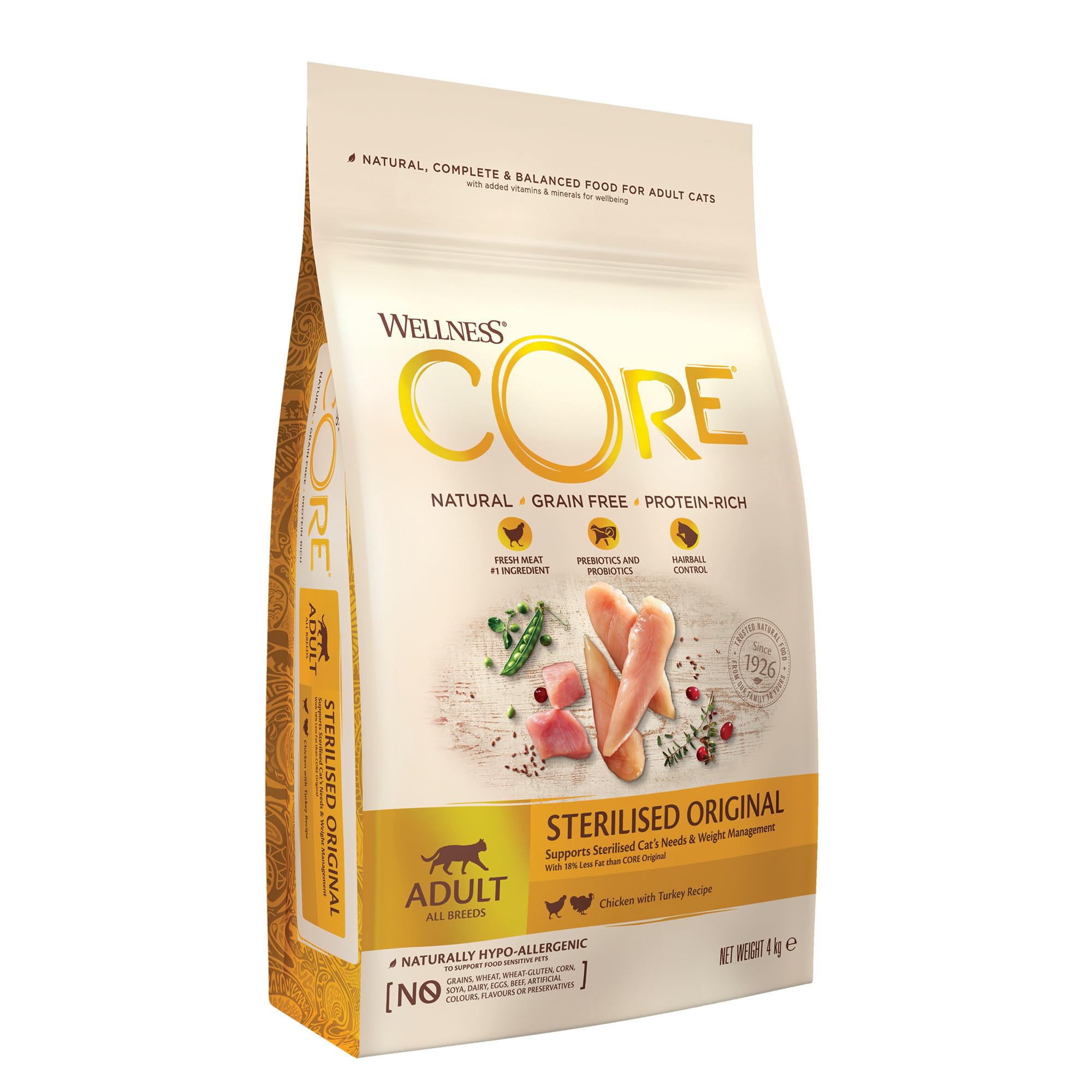 Wellness CORE Sterilised Ocean 4 kg, Lachs – Katzenfutter Trocken für sterilisierte Katzen, getreidefrei, natürlich, hypoallergen, proteinreich, unterstützt gesunde Haut und glänzendes Fell