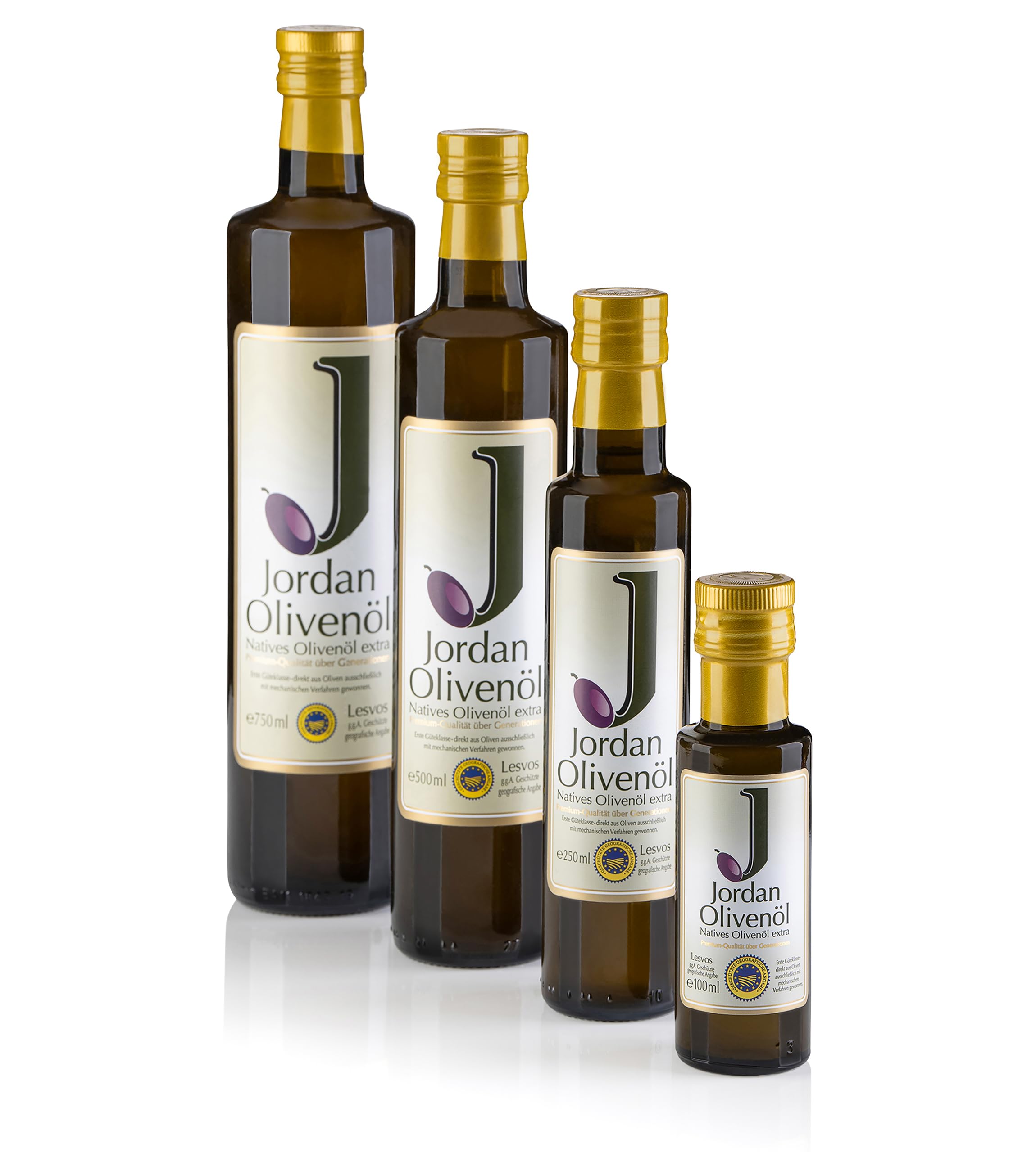 Jordan Olivenöl – Natives Olivenöl Extra - Flasche - 750 Milliliter - Öl kaltgepresst - griechische Oliven von Lesbos aus Jordans Olivenhainen - Ölflasche mit integriertem Ausgiesser & Tropfschutz