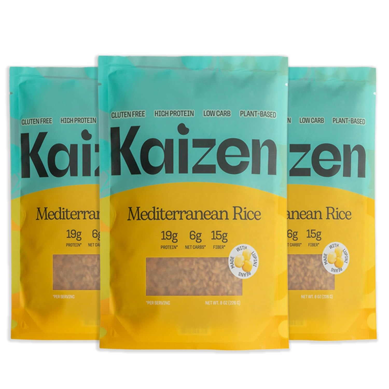 Kaizen Low Carb Keto Rice - Gluten-Free, High Protein (20g), Keto Friendly, Plant Based, Made with High Fiber Lupin Flour - 8 ounces (Pack of 3)