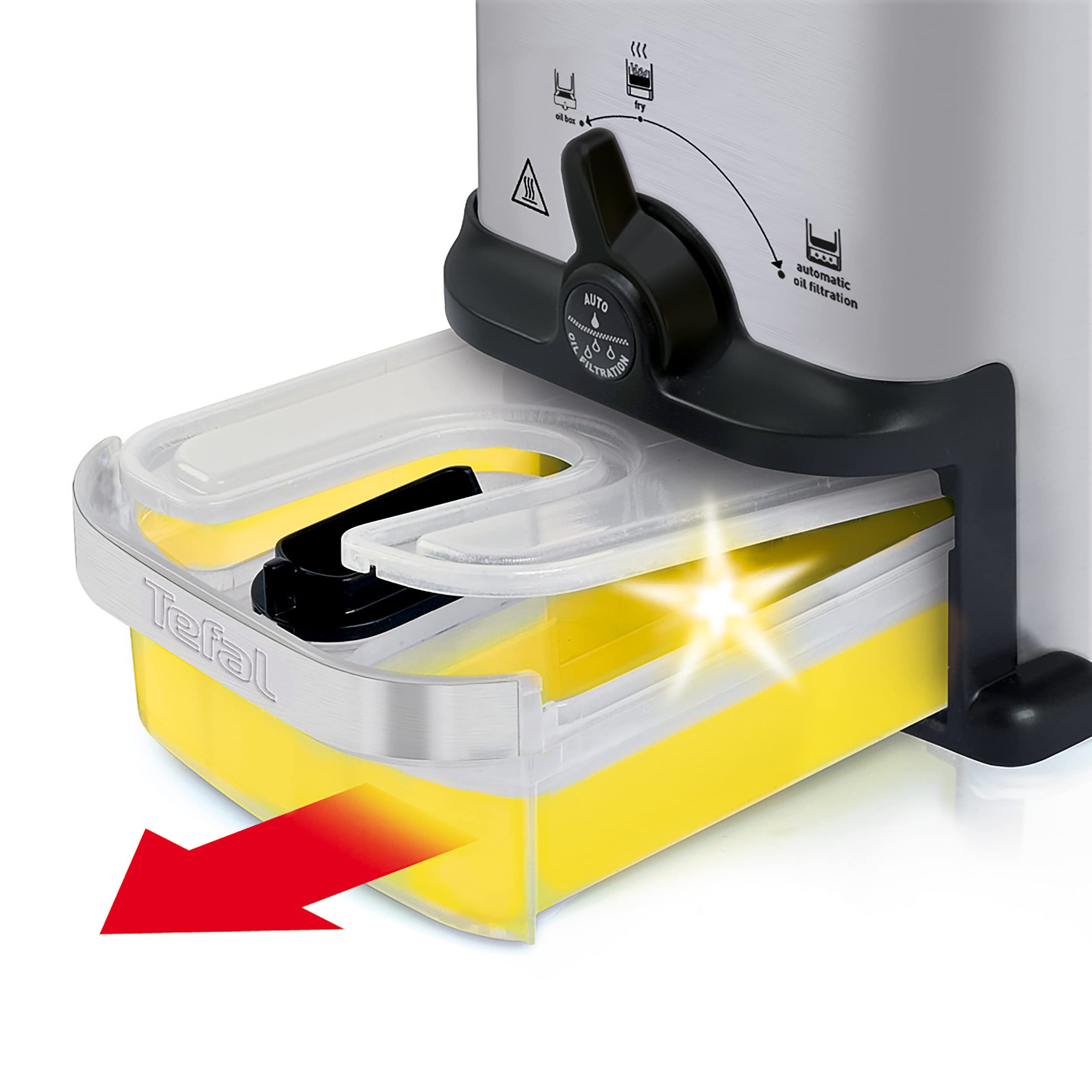 Tefal Oleoclean Pro Fritteuse 3,5L für knusprige Pommes, 2300W Edelstahl Friteuse mit Öl-Filterung, Herausnehmbarer Ölbehälter 1,2kg, Timer & Thermostat, Spülmaschinenfest, Schwarz/Edelstahl