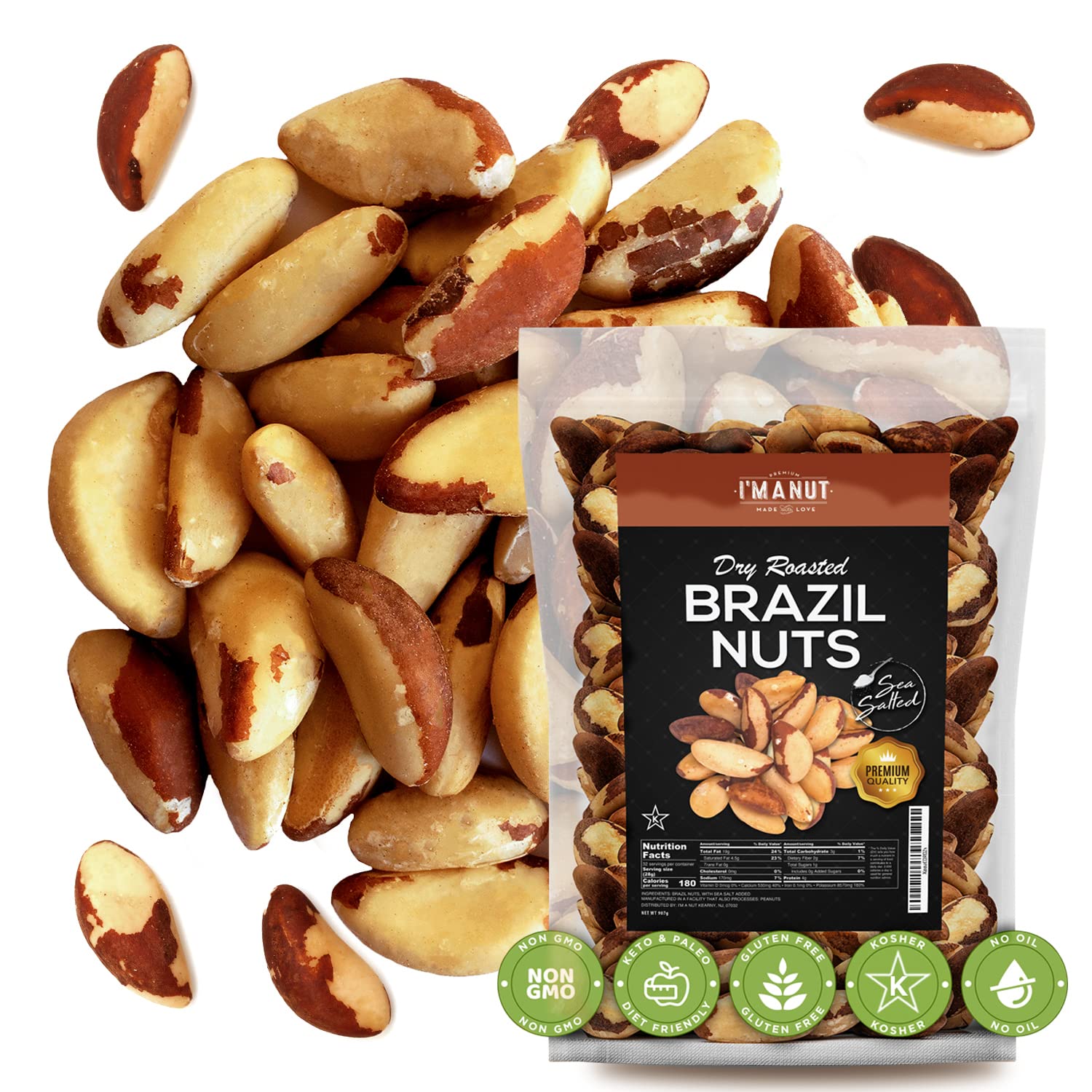 Premium Wild Harvested Raw Brazil Nuts, 1 lb (16oz) – High Selenium, Batch Tested Peanut & Gluten Free, Non-GMO, Kosher, Resealable Bag