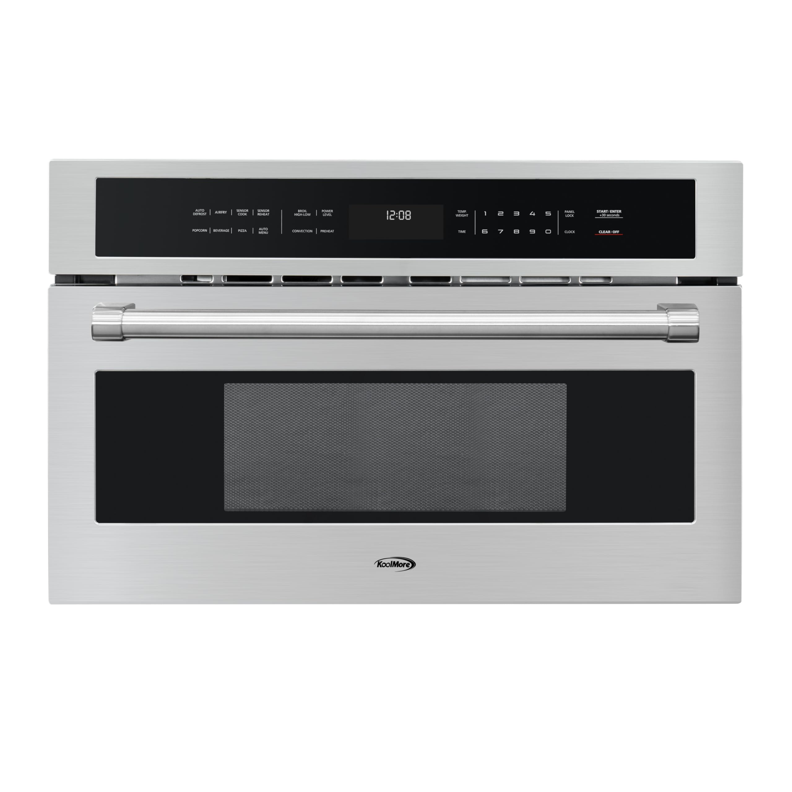 KoolMore Reserve Built-in Microwave Convection Oven with Air Fry, 3-in-1 Combo, Sensor Cook, Soft-Close Door, Stainless Steel, 24 in. / 1.6 cu. ft. with NEMA 5-20P Plug in Black