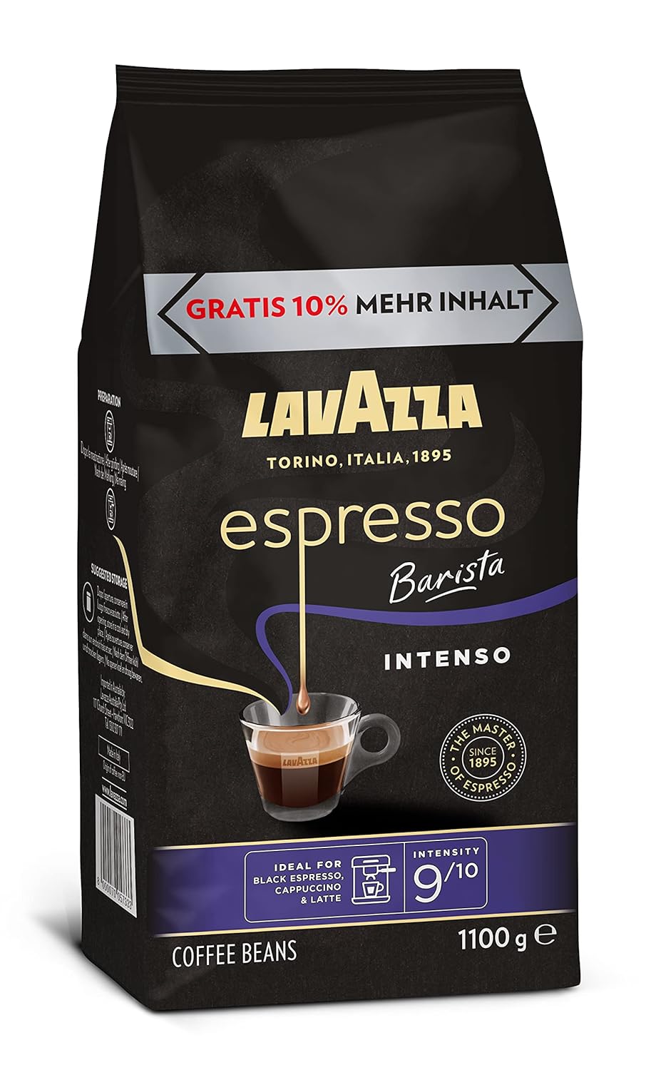 Lavazza, Espresso Italiano Cremoso, Arabica und Robusta Kaffeebohnen, mit Aromanoten von Gewürzen und Kakao, Intensität 8/10, Mittlere Röstung, 1 Packung mit 1 Kg