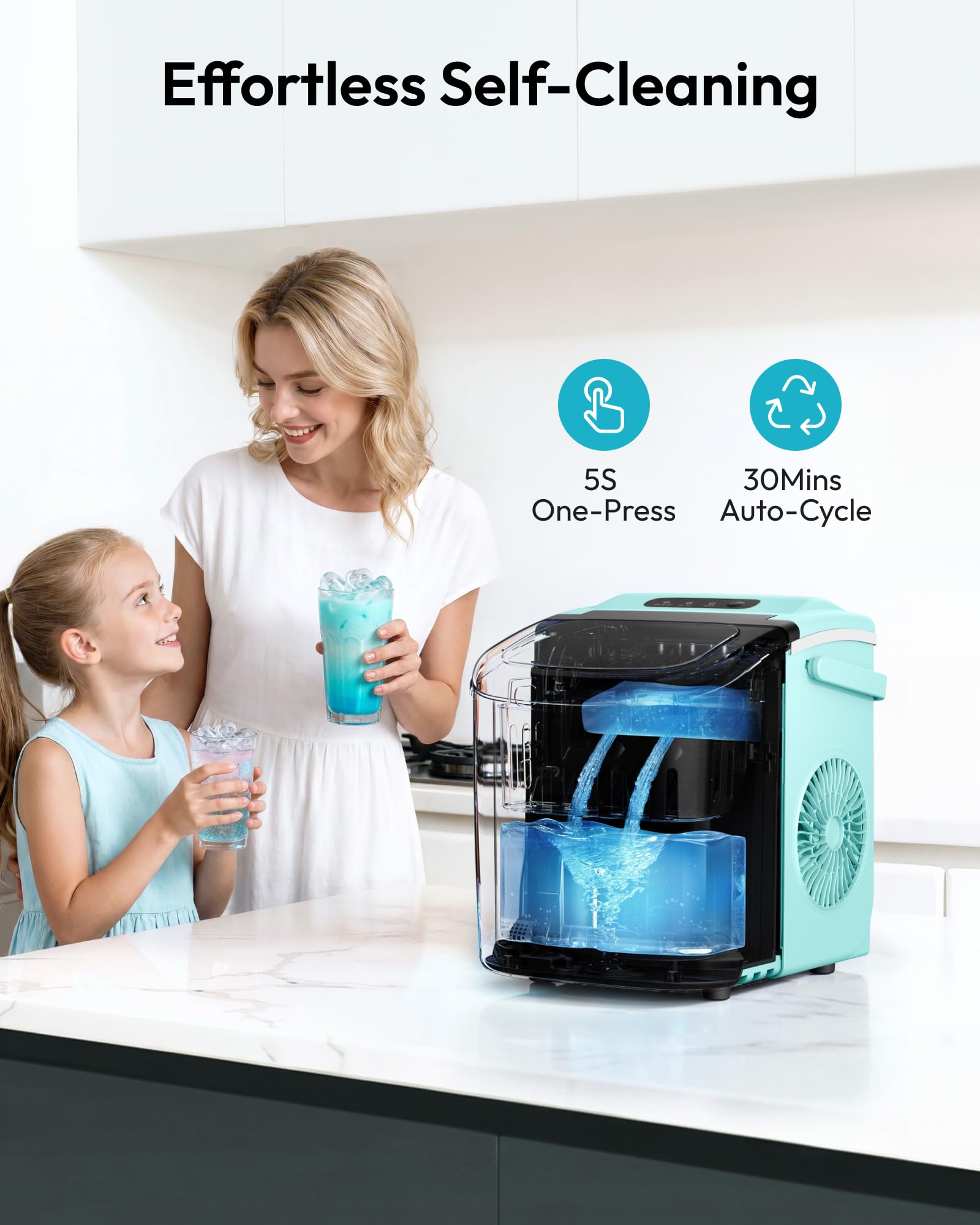 EUHOMY Countertop Ice Maker Machine with Handle, 26lbs in 24Hrs, 9 Ice Cubes Ready in 6 Mins, Auto-Cleaning Portable Ice Maker with Basket and Scoop, for Home/Kitchen/Camping/RV. (Black)