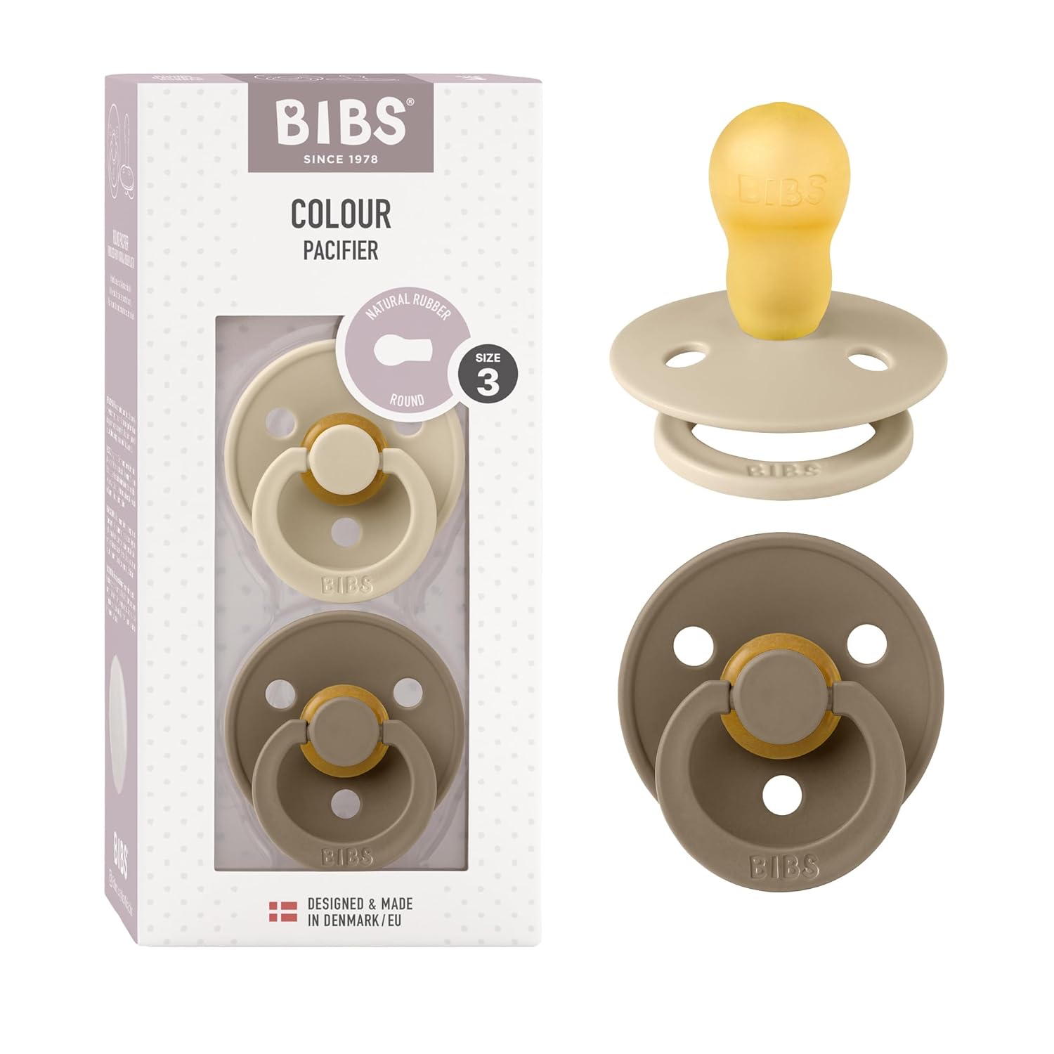 BIBS Colour Schnuller 2er-Pack, BPA-frei, Kirschform Nippel. Naturkautschuk/Latex, Hergestellt in Dänemark. Größe 1 | 0+ Monate | 2-Pack, Ivory/Sage