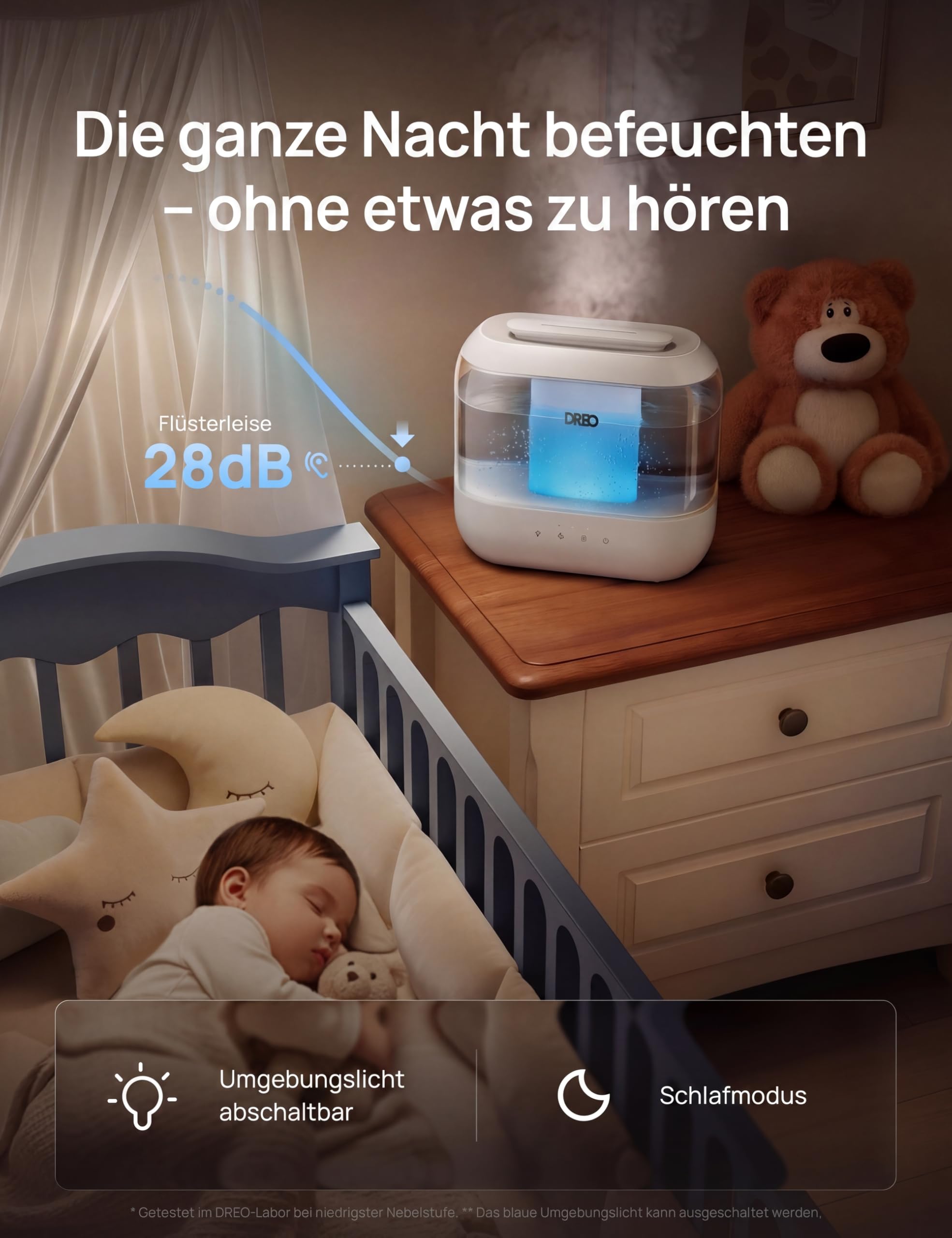 Dreo Smart Luftbefeuchter für Schlafzimmer, oben befüllbarer 4L Supergroßer Kühler Nebel Humidifier mit Öl Diffusor und Nachtlicht, 36 Stunden Laufzeit, leiser Ultraschall Luftbefeuchter Zuhause