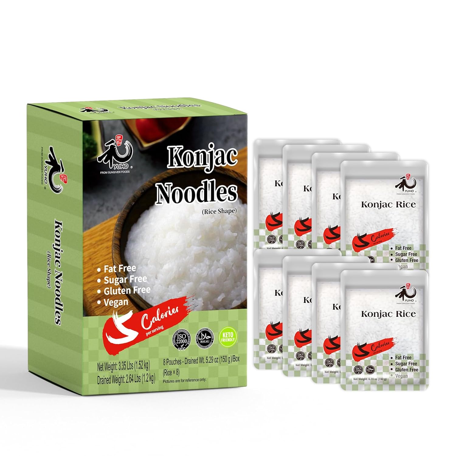 YUHO Shirataki Konjac 8 Pack Inside, Vegan, Gluten Free, Fat-Free, Keto Friendly, Low Carbs 53.61 Oz (1520 g)