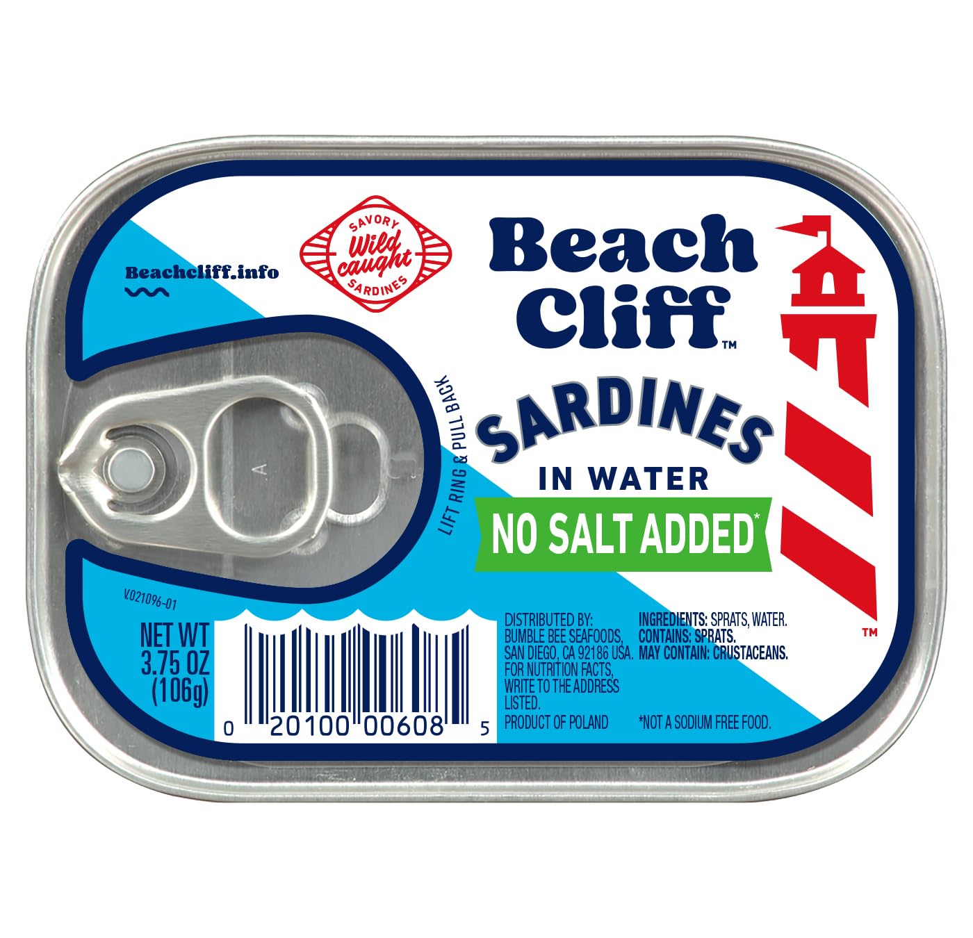 Beach Cliff Sardines in Water, 3.75 oz Can (Pack of 12) - Wild Caught Sardines - 12g Protein per Serving - Gluten Free, Keto Friendly