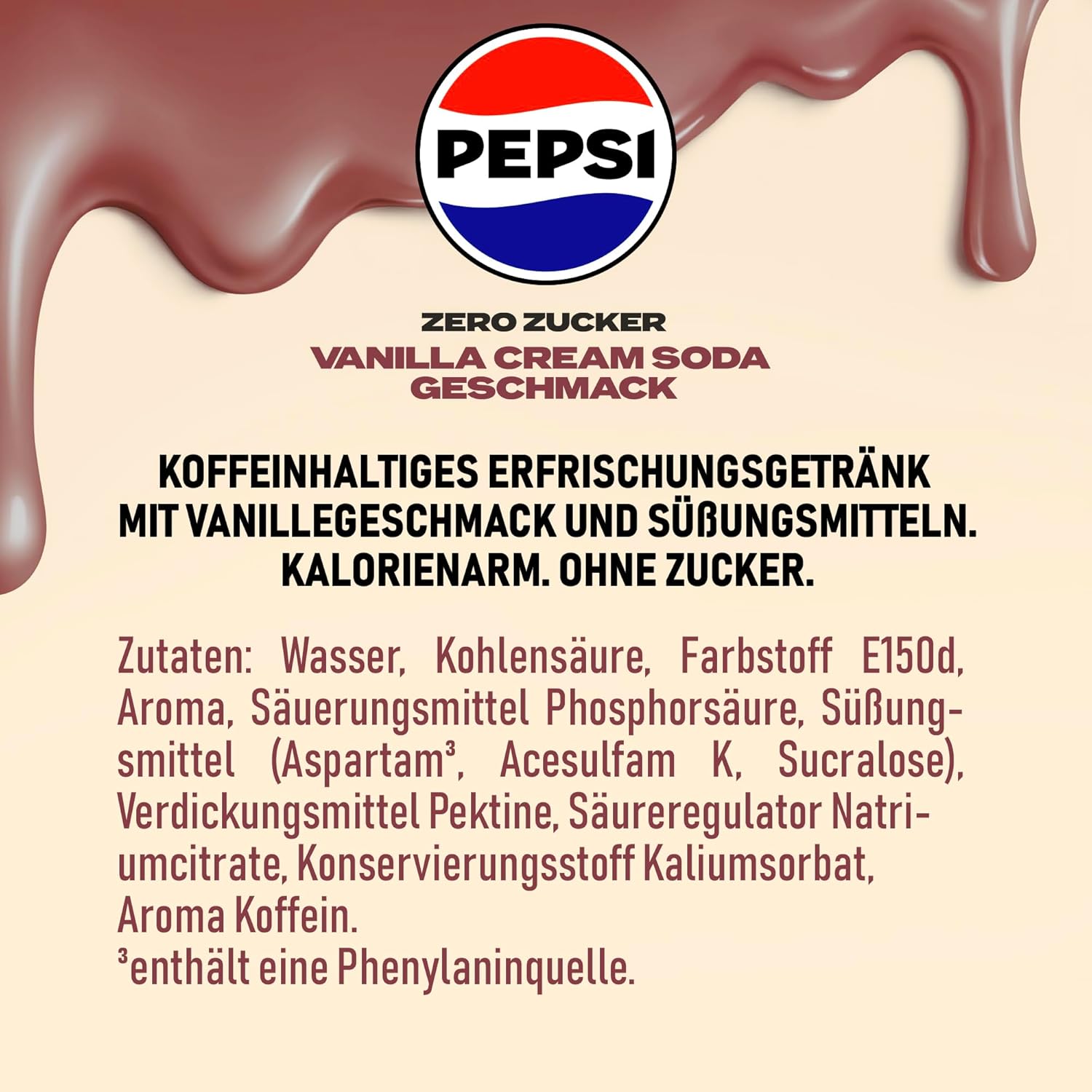 Pepsi Zero Zucker Vanilla Cream Soda Geschmack in der Dose, Einweg (24 x 0,33l)