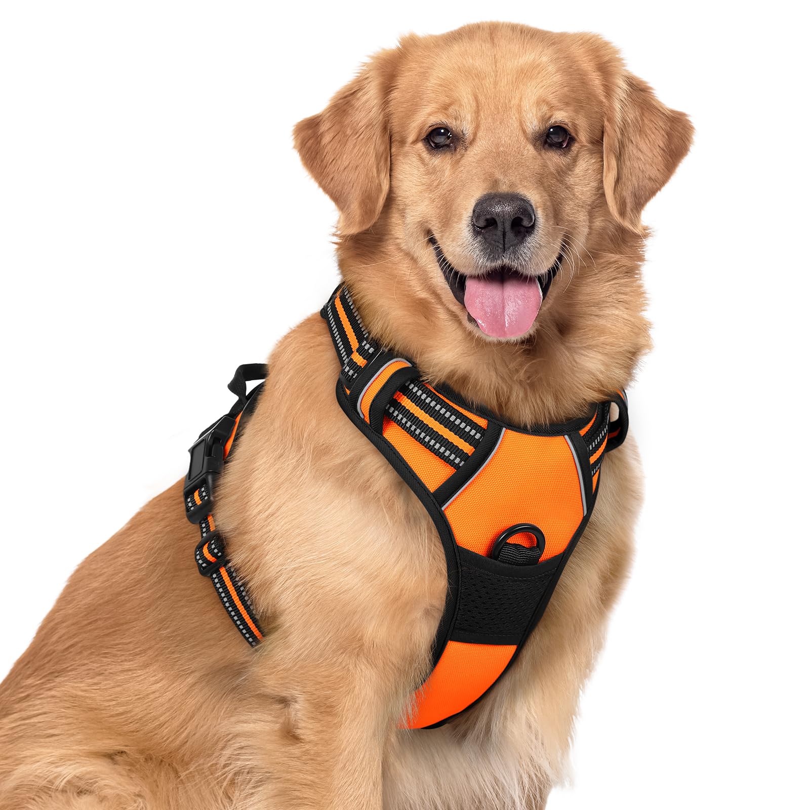 rabbitgoo Hundegeschirr Grosse Hunde, Anti Zug Geschirr mit Kontrolle, No Pull Verstellbar Hundegeschirr Mittelgroße Hunde, Atmungsaktiv Reflexstreifen Brustgeschirr Sichere Führung, Schwarz, L