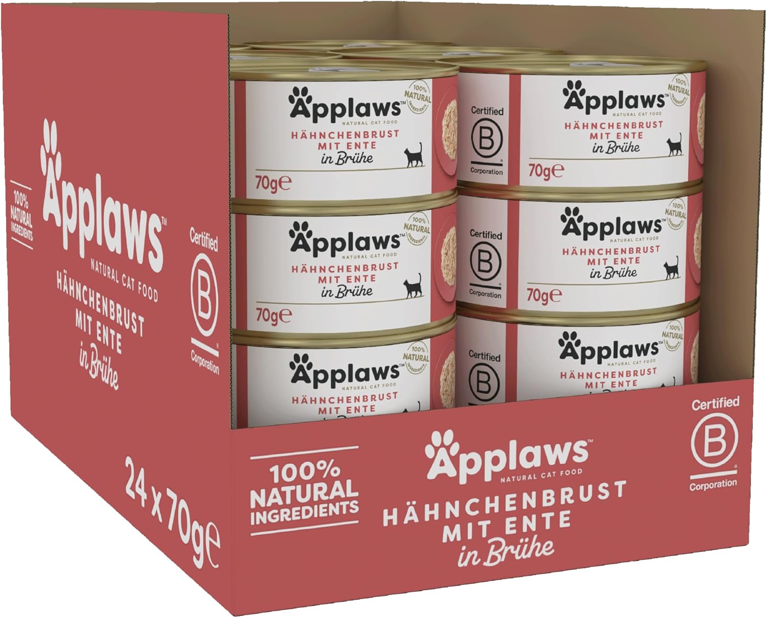 Applaws 100% Natural Thunfischfilet Nassfutter in Brühe für ausgewachsene Katzen - 24 x 70g Dosen