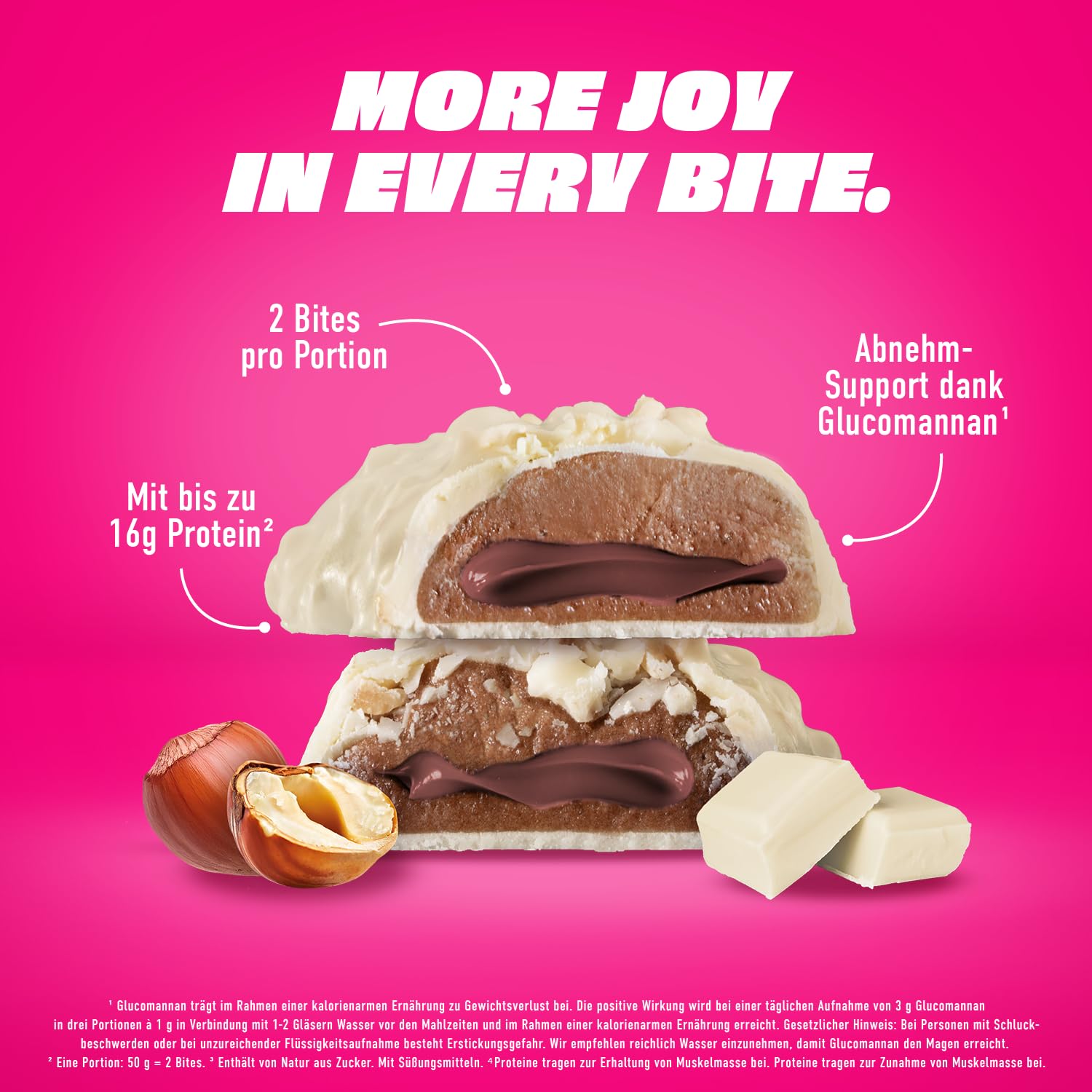 MORE Protein Satisbites, 12er Box Proteinriegel, 12 x 2 x 25 g, White Chocolate Strawberry Cream, bis zu 16 g Protein pro Portion, ohne Zuckerzusatz, made in Germany