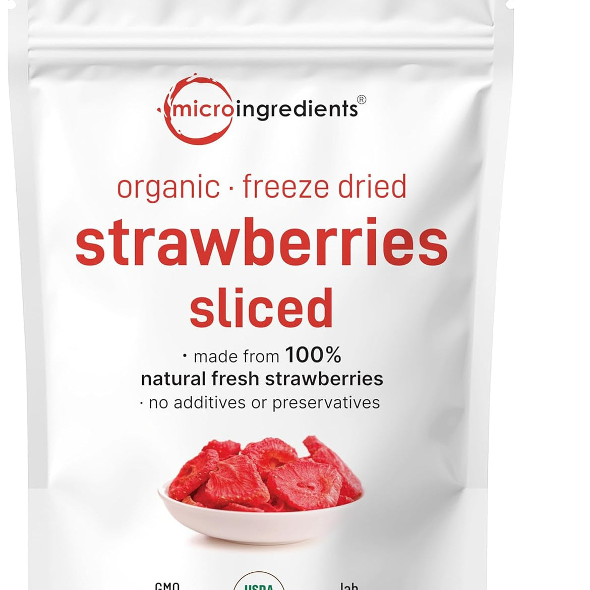 Micro Ingredients Organic Strawberries Sliced, 6.4oz | 100% Natural Fruit | Freeze Dried Strawberry Source | No Sugar & Additives | Healthy Snack & Topping for Beverages or Recipes | Non-GMO, Vegan