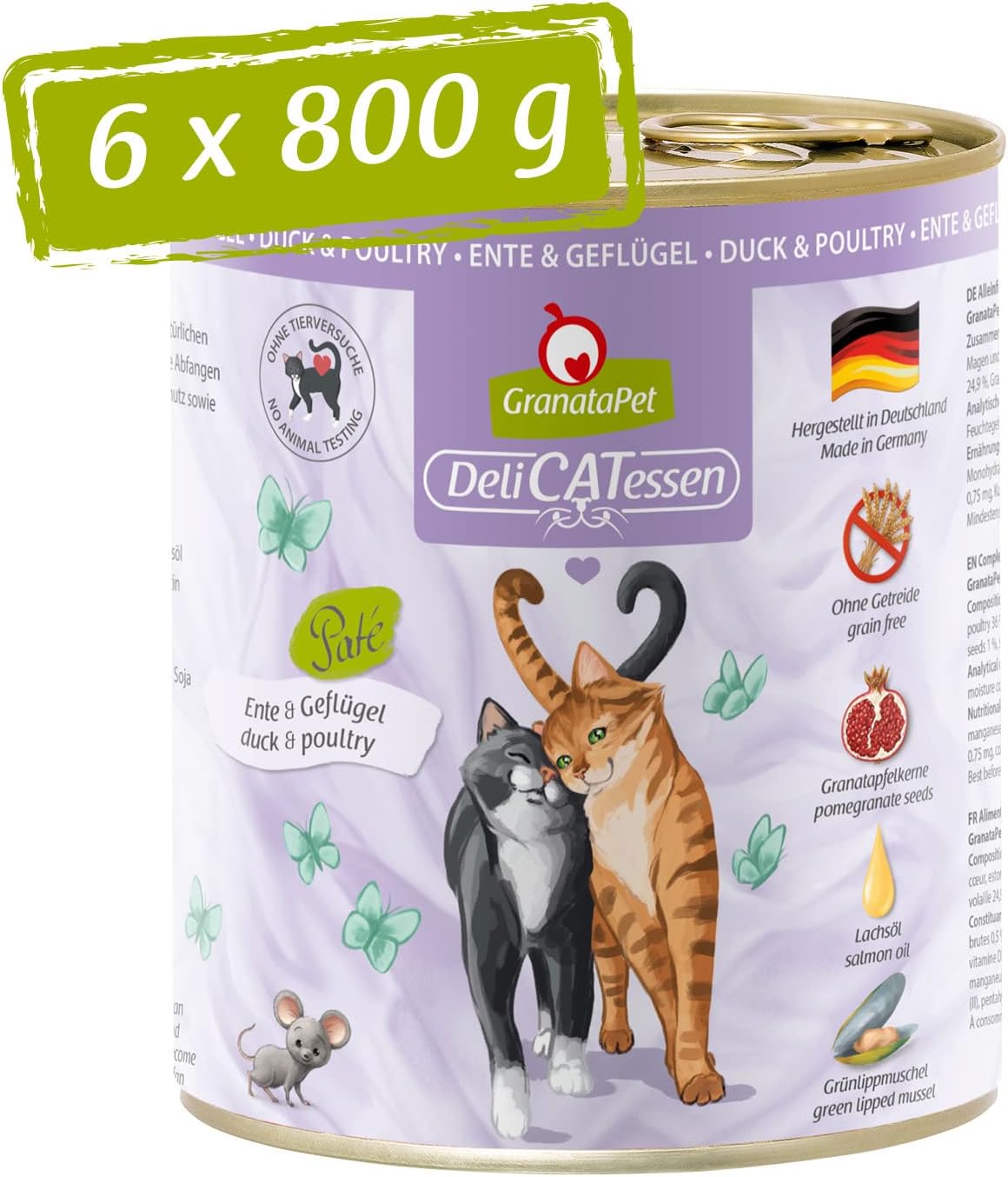 GranataPet DeliCatessen Huhn PUR, Nassfutter für Katzen, Futter ohne Getreide & ohne Zuckerzusätze, Katzenfutter mit hohem Fleischanteil & hochwertigen Ölen, 6 x 400 g