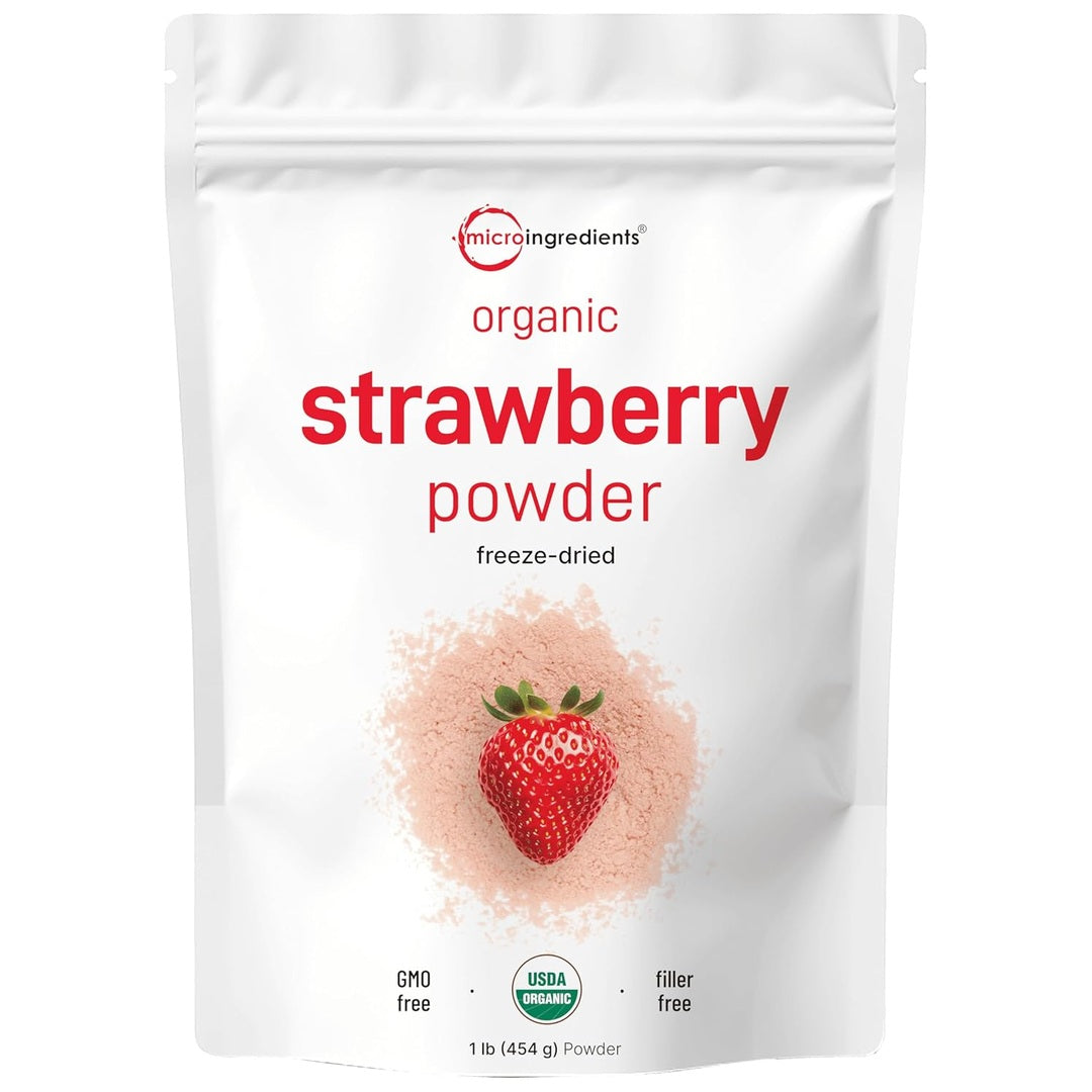 Organic Strawberry Powder, 1 Lb | 100% Natural Fruit Powder | Freeze-Dried Strawberries Source | No Sugar & Additives | Great Flavor for Drinks, Smoothie, & Beverages | Non-GMO & Vegan Friendly