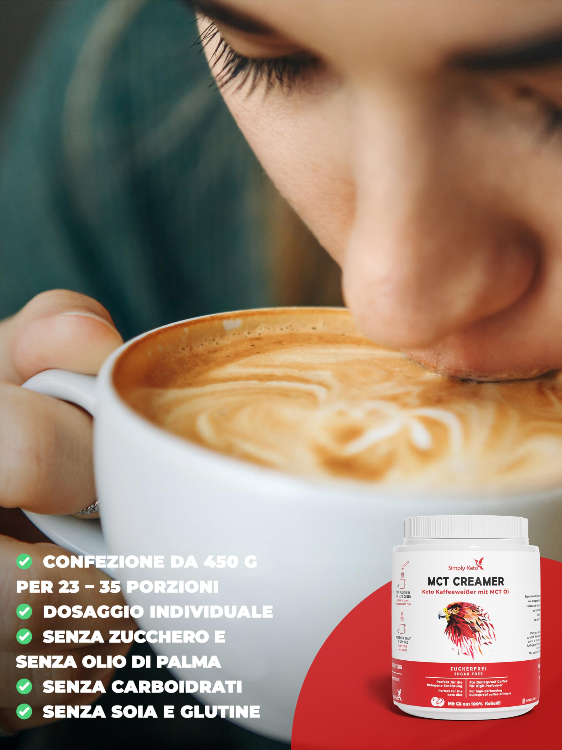 Simply Keto Keto Creamer Vorratsdose 450g - Ohne Zuckerzusatz ketogener Kaffeeweißer für leckeren Milchkaffee - Mit Kokosöl & Weidebutter - Ohne Zucker & Kohlenhydrate - Optimiert für Geschmack