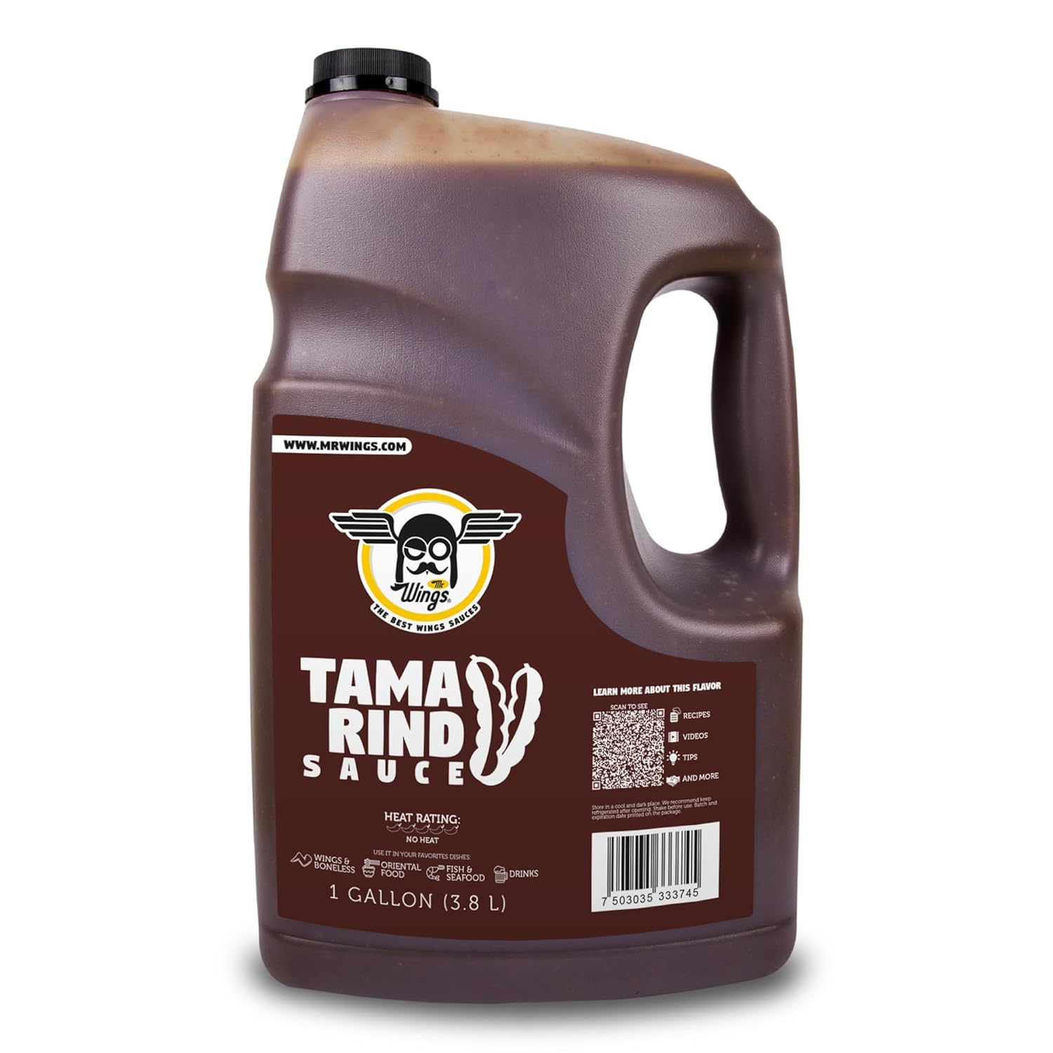 Mr. Wings Sweet Mango Mild Sauce 1 Gallon (128 Fl Oz). Sweet and spicy delight, perfect for boneless chicken, fries, drinks, and your favorite snacks. Large bulk sauce.