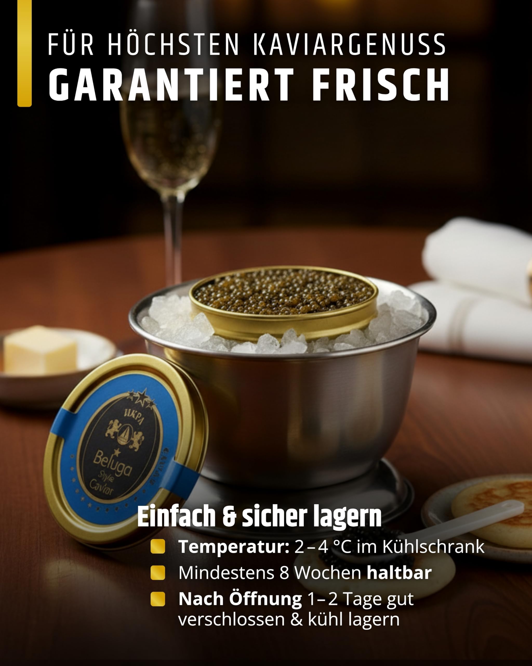 SEPEHR DAD CAVIAR Beluga Premier Kaviar 30 g I großes Korn 2,9-3,1 mm I Beluga Premier Caviar aus nachhaltiger Aquakultur I mild & fein-sahnig I exklusiver Stör Kaviar aus Kaluga Hausen Störrogen