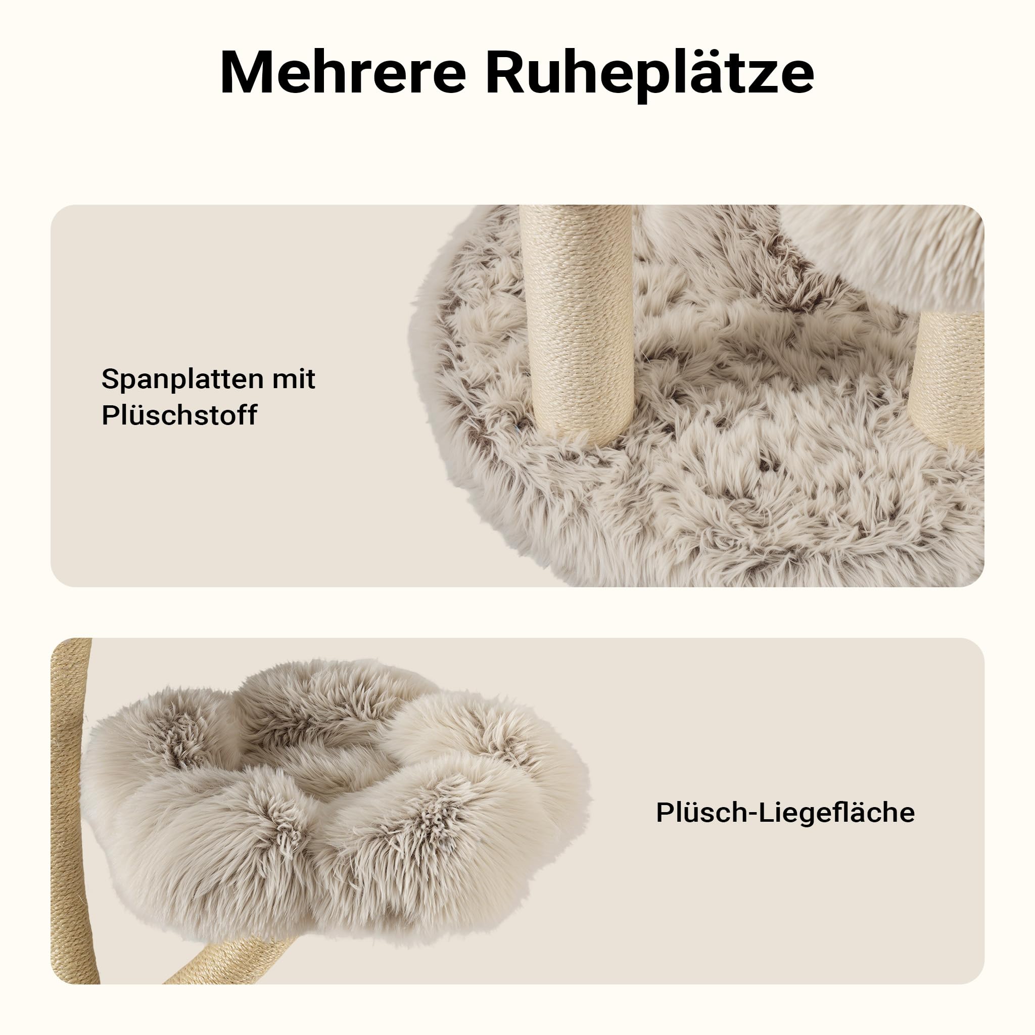 Fudajo Designer Kratzbaum mit Hängeliege, Katzenkratzbaum 59 x 59 x 169 cm, Katzenbaum bis max. 15 kg mit Sisal und Plüsch, Katzenmöbel mit 3 Etagen