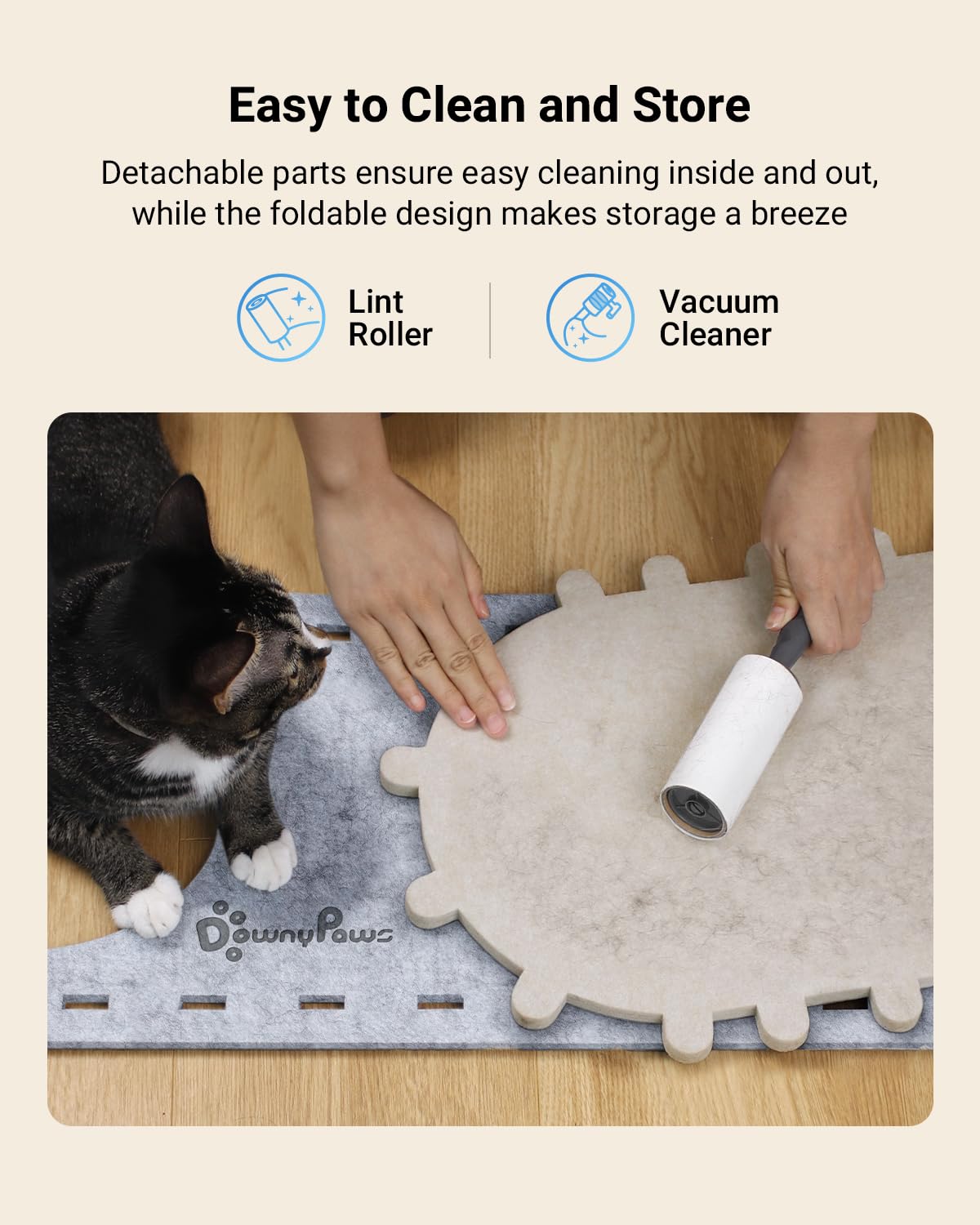 Katzenhöhle Filz, Katzenhaus aus Filz, Katzenbett, Katzenhöhle für Katzen, 58 x 33 x 30cm, Peek-a-Boo zum Spielen, Winterfest, Schutz der Katzennägel, Beige