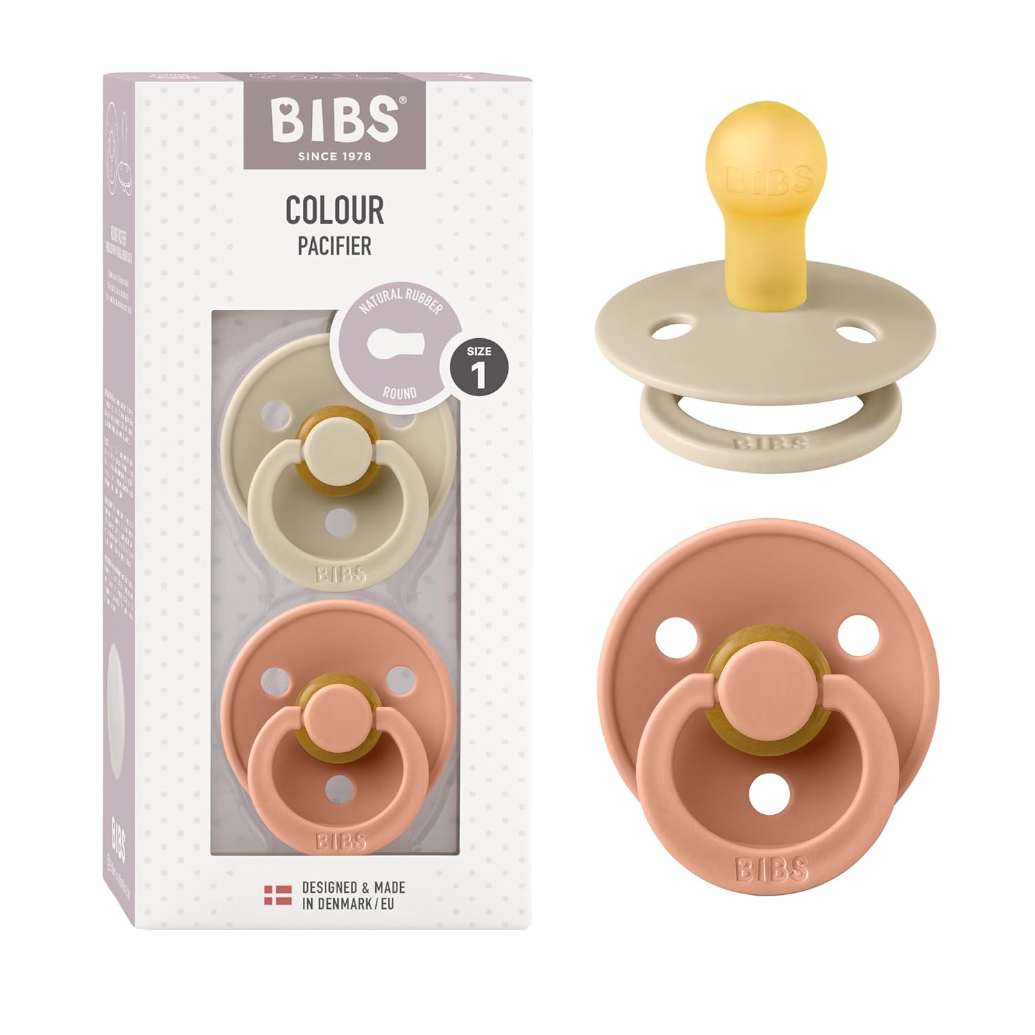 BIBS Colour Schnuller 2er-Pack, BPA-frei, Kirschform Nippel. Naturkautschuk/Latex, Hergestellt in Dänemark. Größe 1 | 0+ Monate | 2-Pack, Ivory/Sage