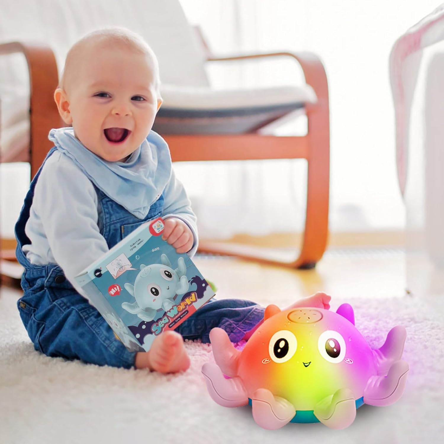 Jovicos Badewannenspielzeug, Oktopus Spray Wasserspielzeug mit Licht, Badespielzeug Baby Badewann Spielzeug Kinder Geschenk (Blau)