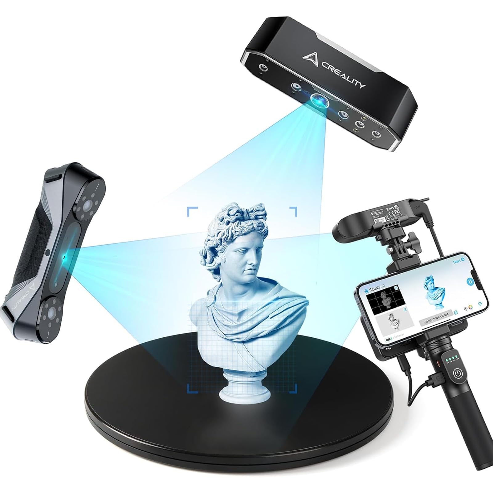 3D Scanner Creality Ferret Pro 0.1mm Accuracy Handheld Scanner with Wireless Scanning Anti-Shake Tracking Fast Full-Color Scan for iOS/Android Phone PC Win 10/11