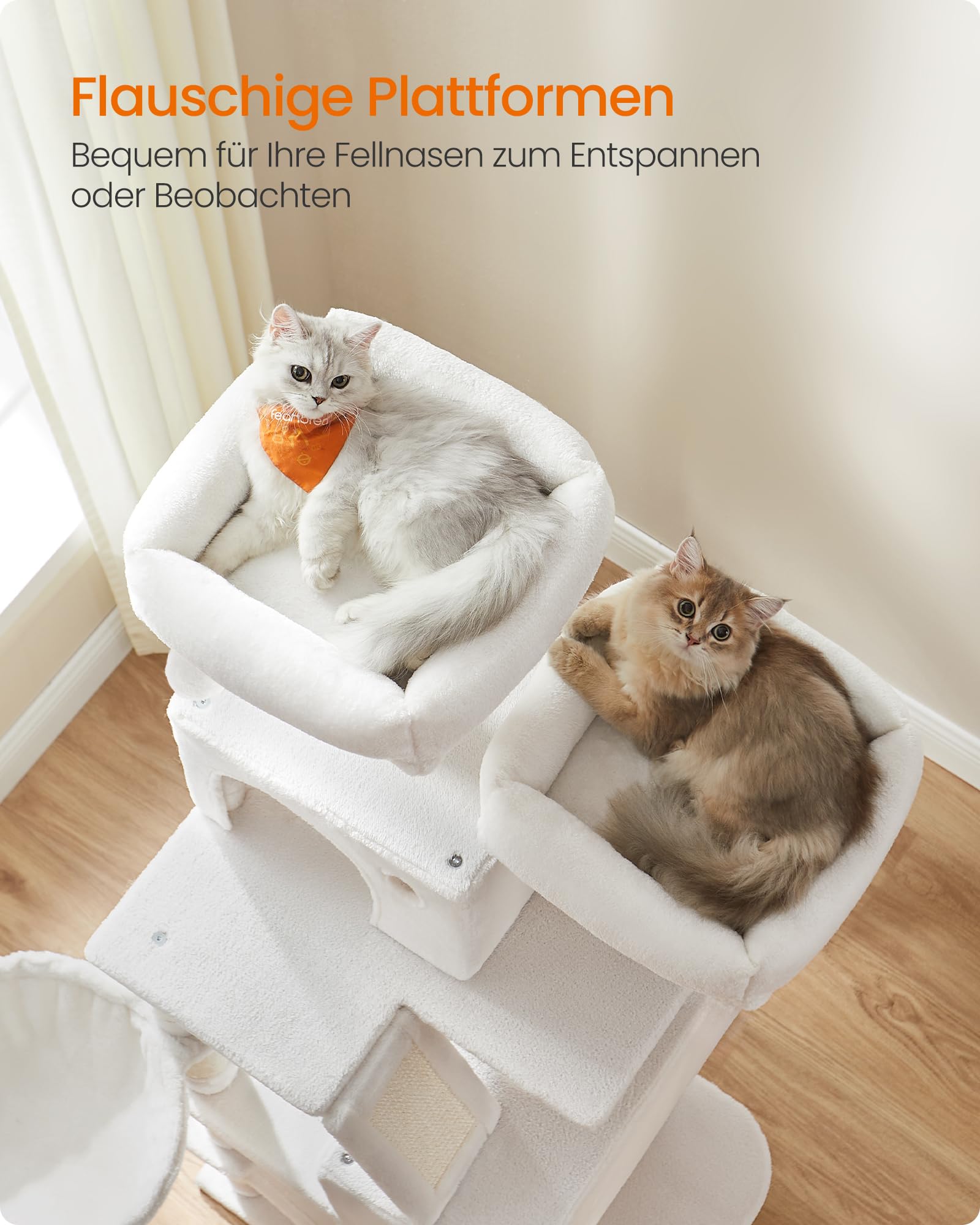 Feandrea Kratzbaum groß, 203,5 cm hoch, XXL Katzenbaum, mit 13 Kratzsäulen, 2 Plattformen, 2 Höhlen, Korb, Hängematte, Plüschbälle, mehrstöckiger Katzenkratzbaum, rauchgrau PCT190G01