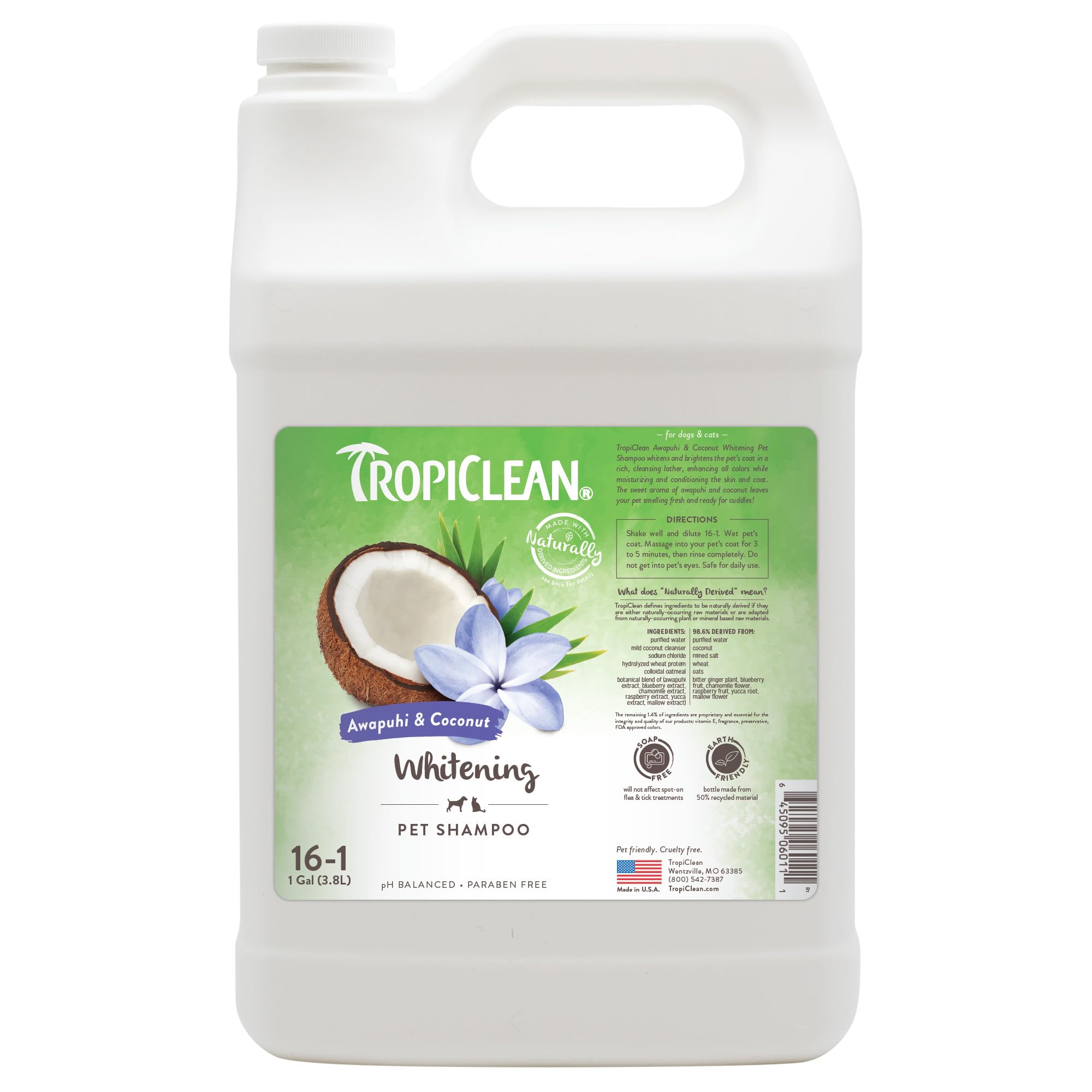 TropiClean Shampoo für Tiere - Med. Juckreizlinderung - Peelt, Befeuchtet & beruhigt trockene, juckende Haut & Fell I Für Hunde & Katzen I Parabens-, Farb- und Seifenfrei - Hafermehl & Teebaum, 3,78 L