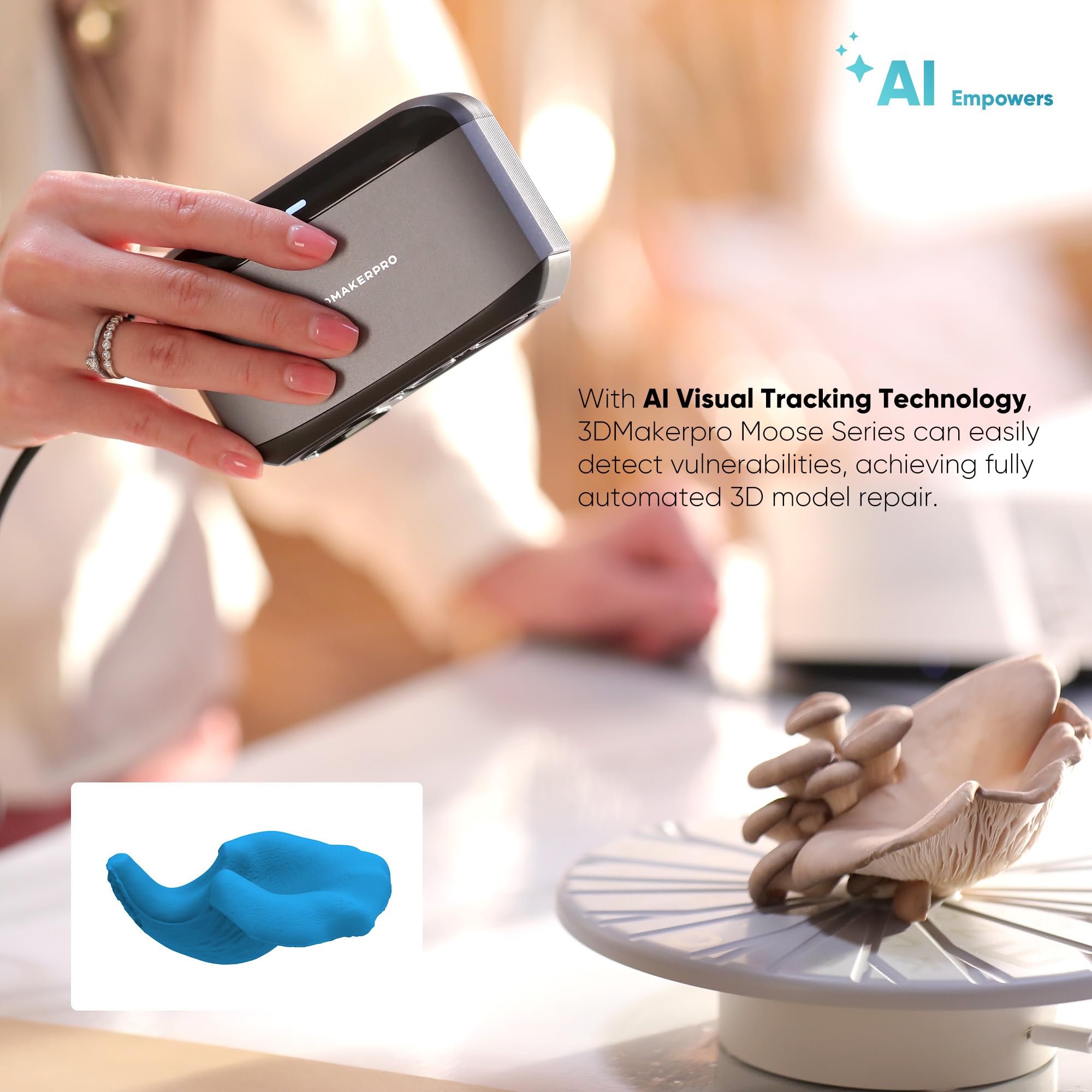 3DMakerpro 3D Scanner for 3D Printing, Handheld 3D Model Scanners with 0.05mm High Detailed Precision, Intelligent Pre and Post Data Processing, Compatible with Windows/MacOS (Moose Standard)