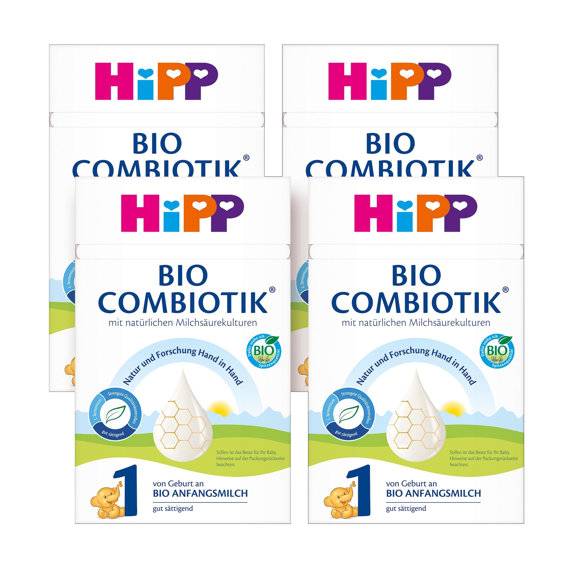 HiPP PRE Bio Combiotik (4 x 600g), Anfangsmilch von Geburt an, mit natürlichen Milchsäurekulturen, enthält nur Lactose als Kohlenhydrat, ideal zum Zufüttern