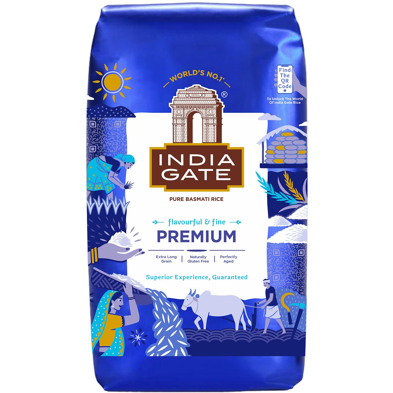 INDIA GATE Premium Basmati Reis – Feiner, aromatischer Langkornreis aus Indien, feines Langkorn (1 x 5 kg)