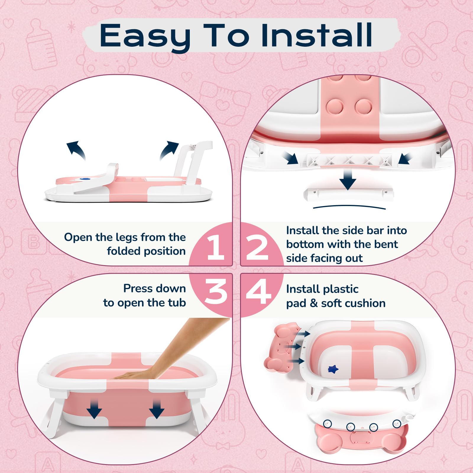 COOSEYA Baby Badewanne für 0-18 Monate, Faltbare Babywanne mit Babybadewanne Stützkissen, Portable Baby Bathtub als Wesentliche Artikel für Neugeborene und Kleinkind, Dinosaurier - Design (Grau)