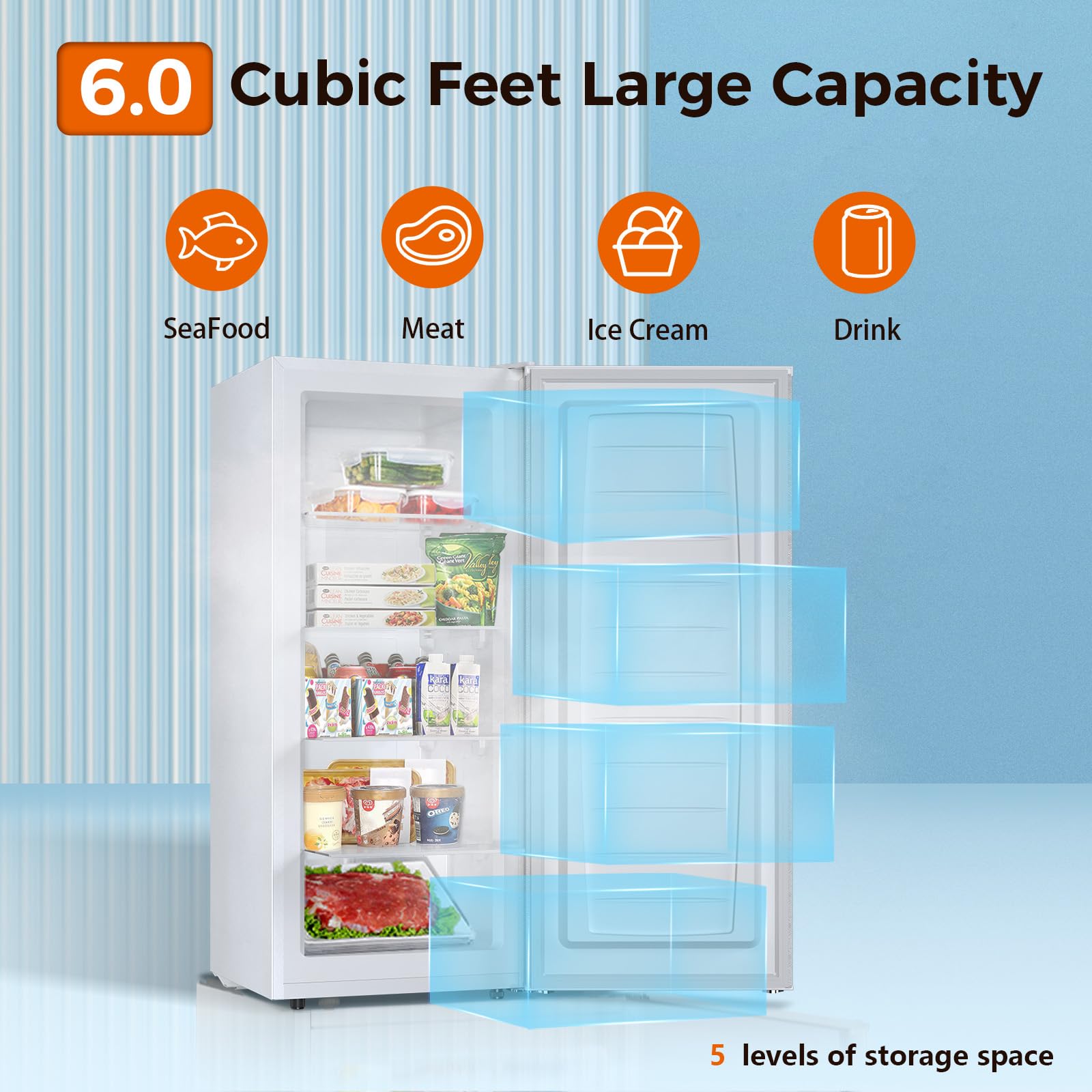 Kismile Small Freezer Upright, 3.0 Cu.ft Mini Freezer with Adjustable Thermostat, Removable Shelves, Reversible Single Door, Stand Up Freezer for Bedroom/Home/Dorms/Apartment (Stainless Steel)