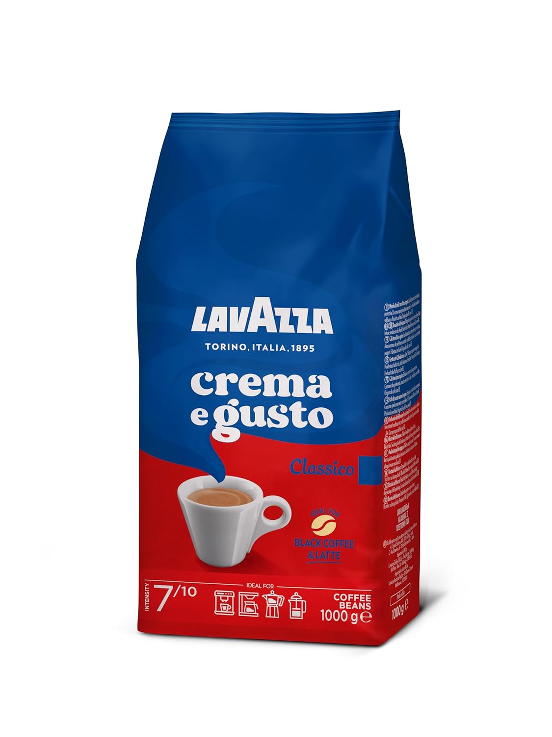 Lavazza, Crema e Aroma, Arabica und Robusta Kaffeebohnen, Ideal für Espressomaschinen, mit Schokoladigen Aromen, Reicher und Vollmundiger Geschmack, Intensität 8/10, Mittlere Röstung, 1 kg Packung