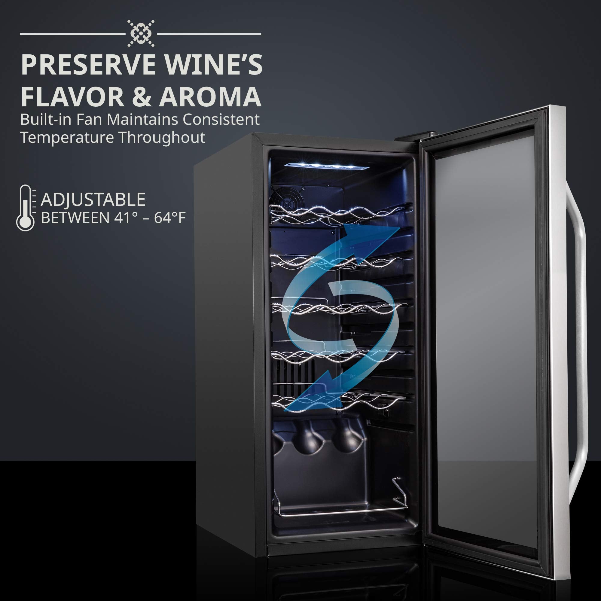 Ivation 18 Bottle Compressor Wine Cooler Refrigerator w/Lock, Large Freestanding Wine Cellar For Red, White, Champagne or Sparkling Wine, 41f-64f Digital Temperature Control Fridge Glass Door Black