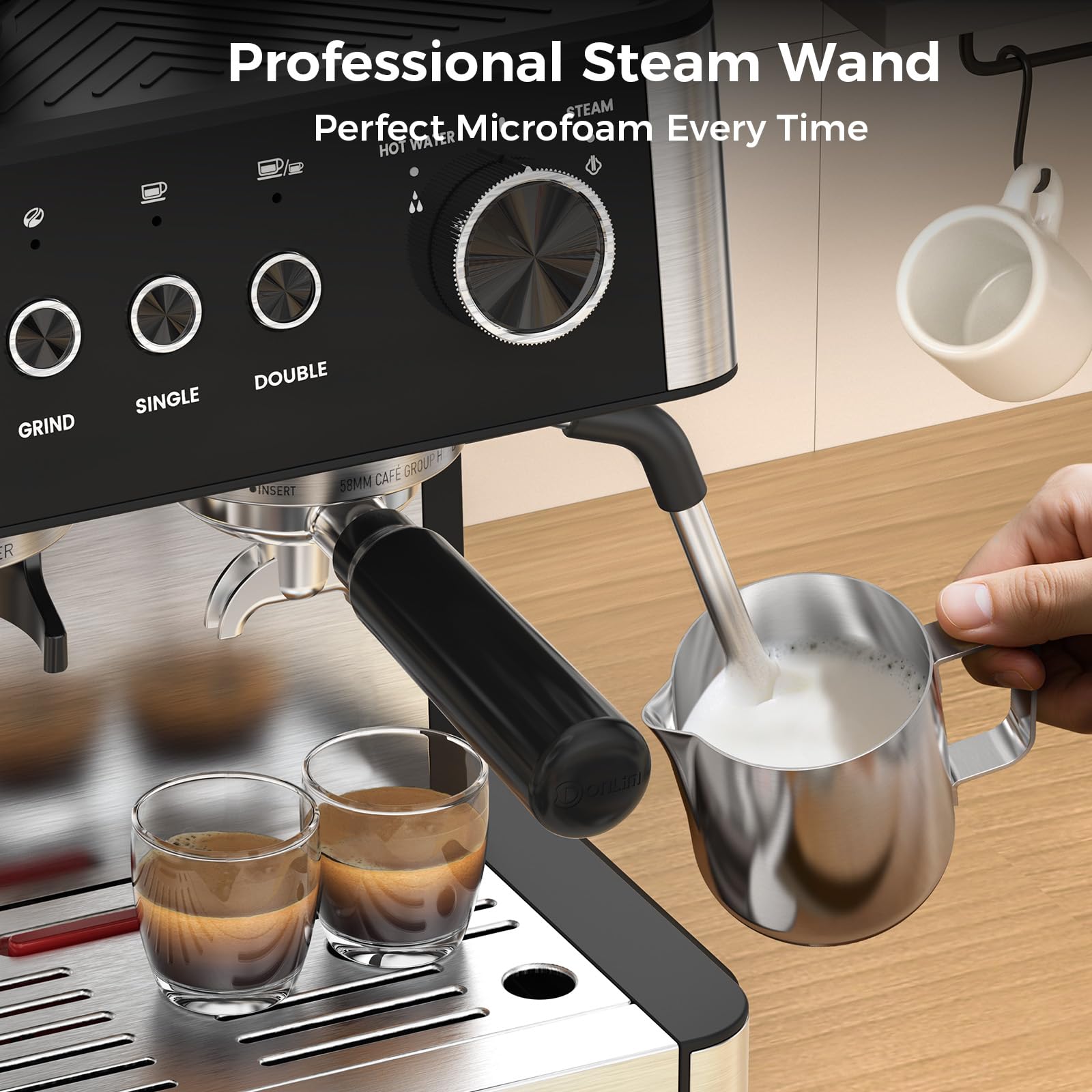 COWSAR 20 Bar Espresso Machine with Grinder & Milk Frother Steam Wand, 58mm Expresso Coffee machines, Commercial Stainless Steel Coffee Maker for Cappuccino and Latte, Perfect for Home Café-Pro
