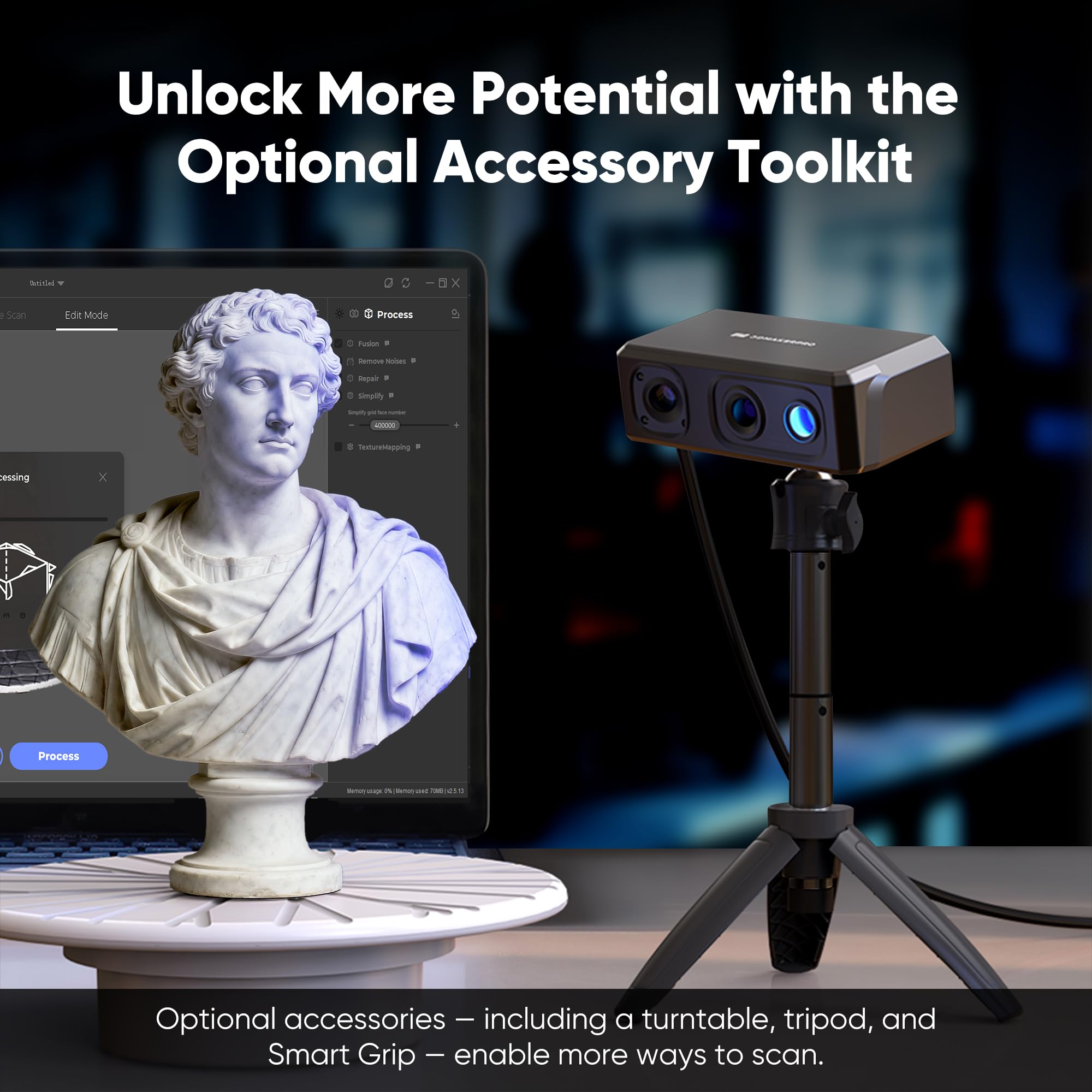 3DMakerpro 3D Scanner Seal Lite, Small-Format 3D Scanners for Printing, Blue Led Light Source, Up to 0.02mm Accuracy, Mono Texture Scanning