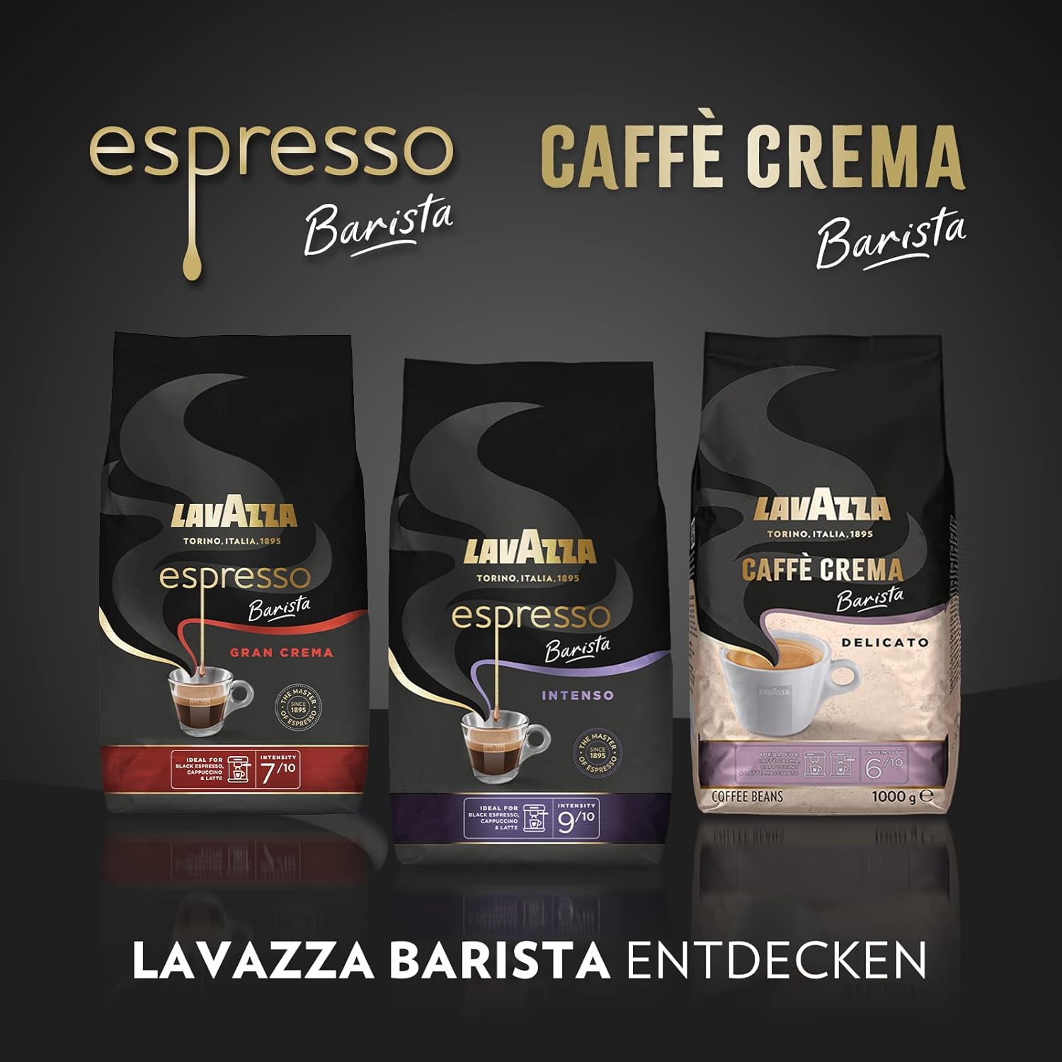 Lavazza, Espresso Barista Intenso, ganze Arabica und Robusta Kaffeebohnen, mit Kakao- und Holzaromen, für einen intensiven Kaffee, Intensität 9/10, mittlere Röstung, 1 kg Packung