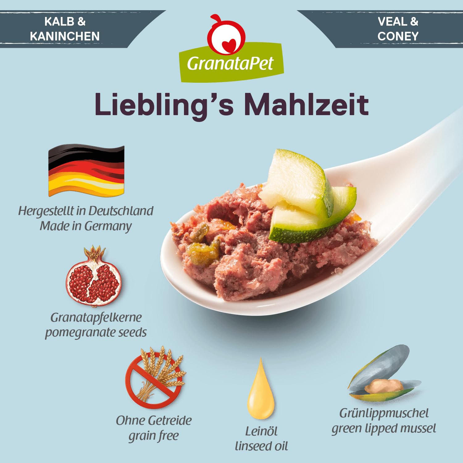 GranataPet Liebling's Mahlzeit Multipack 2, Nassfutter für Hunde im Probierpaket, Alleinfuttermittel ohne Getreide, Hundefutter mit hohem Fleischanteil & hochwertigen Ölen, 6 x 800 g
