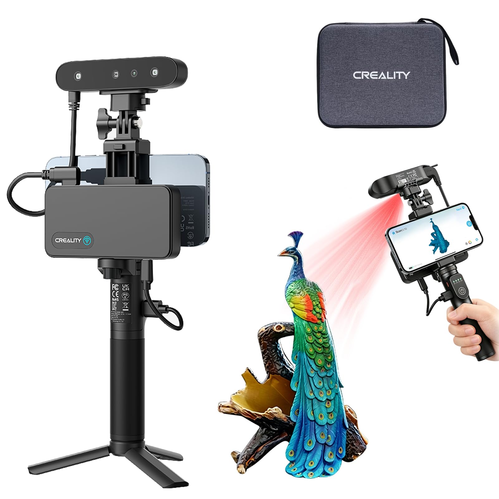 3D Scanner Creality Ferret Pro 0.1mm Accuracy Handheld Scanner with Wireless Scanning Anti-Shake Tracking Fast Full-Color Scan for iOS/Android Phone PC Win 10/11