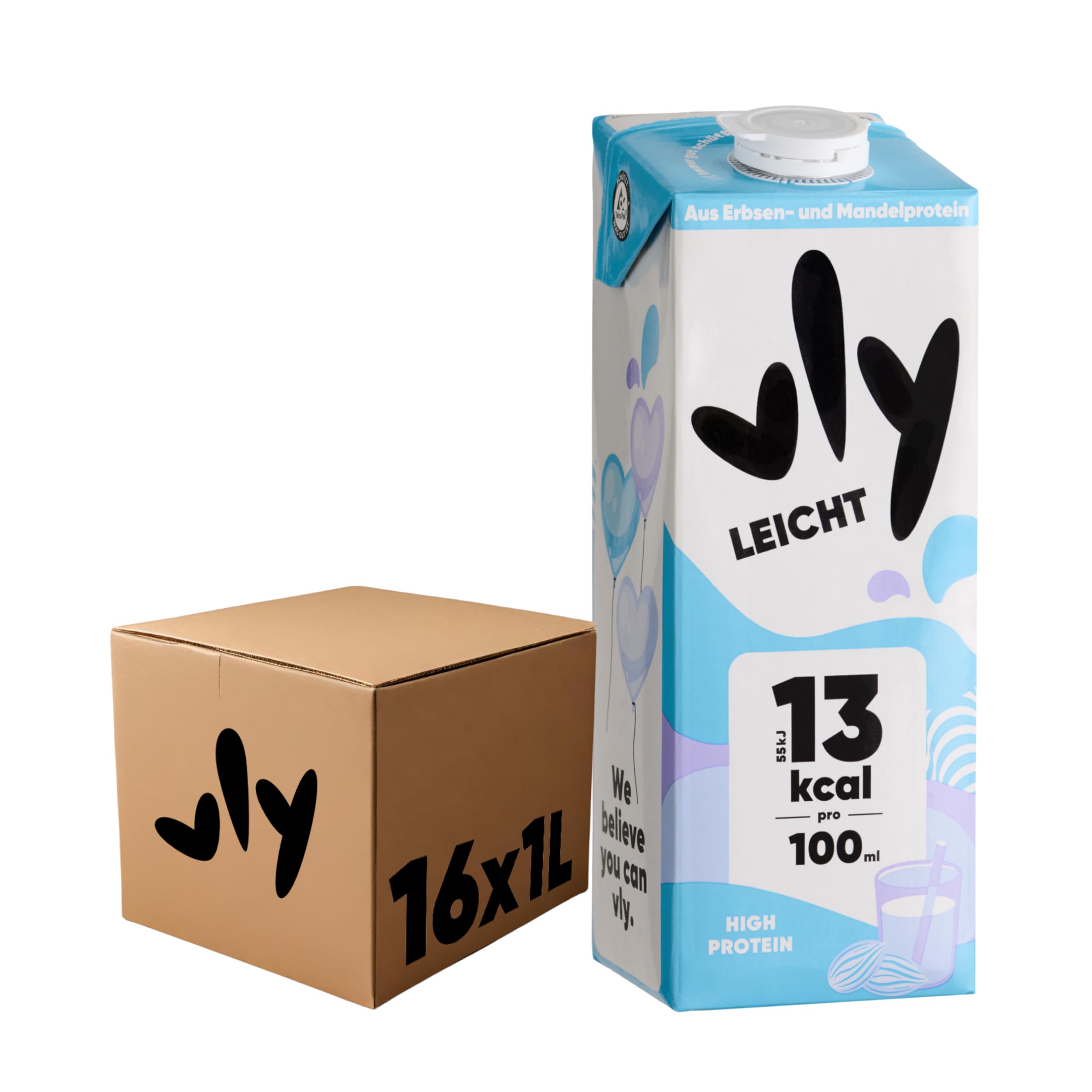vly BARISTA - Die vegane Milchalternative aus Erbsenprotein | Cremiger Schaum | Reich an Ballaststoffen, Calcium, Vitaminen & Protein | Laktosefrei, Glutenfrei, Zuckerarm, Pflanzlich - 16x1L