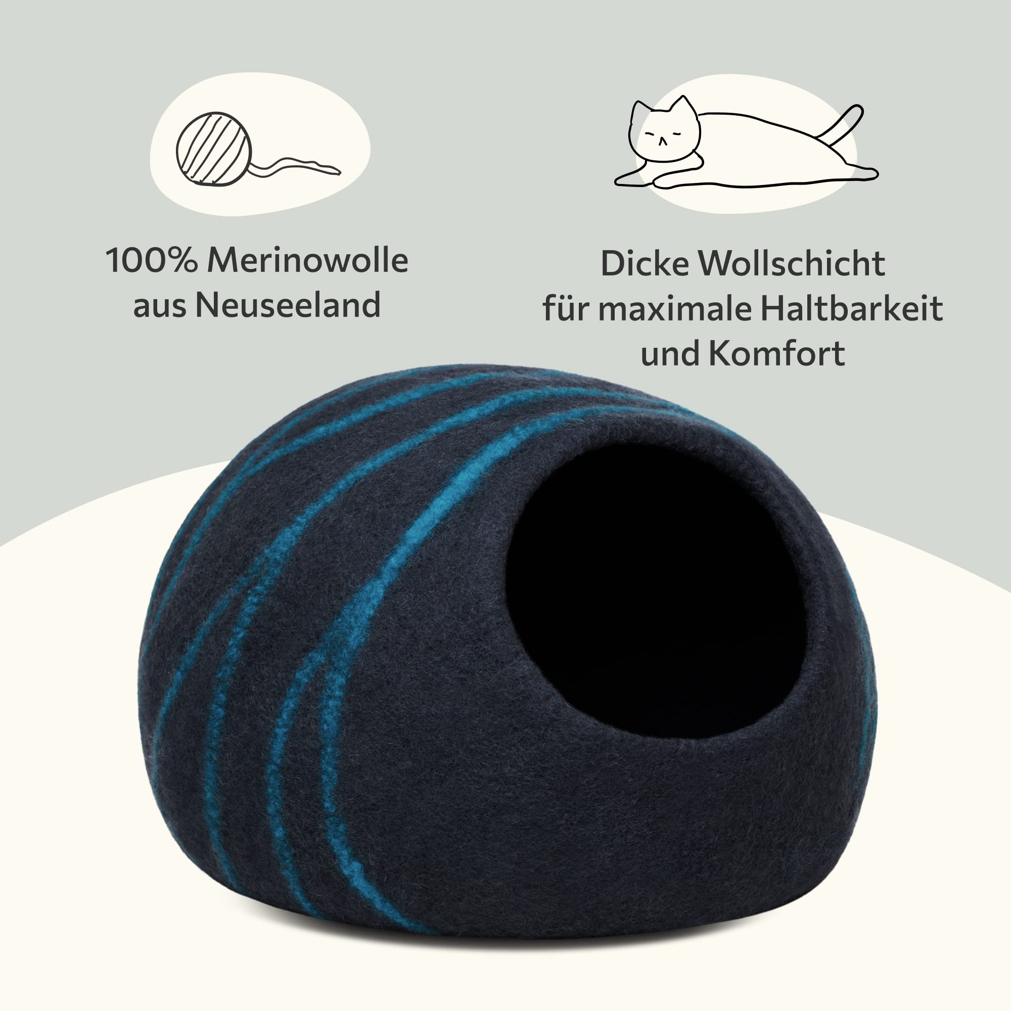 MEOWFIA Katzenbett aus Merinowolle – Handgefilztes, Umweltfreundliches Katzenbett für Katzen & Kätzchen – Weiches Schlafbett, Warm im Winter & Kühl im Sommer, Stilvolles Design