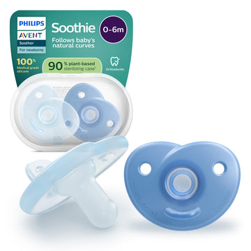 Philips Avent Soothie-Schnuller – einteiliges Silikondesign, für Neugeborene, flexibler Sauger, der den Druck auf Zähnen und Mund reduziert, BPA-frei, mit Sterilisationsbehälter, 2er-Pack, SCF099/27