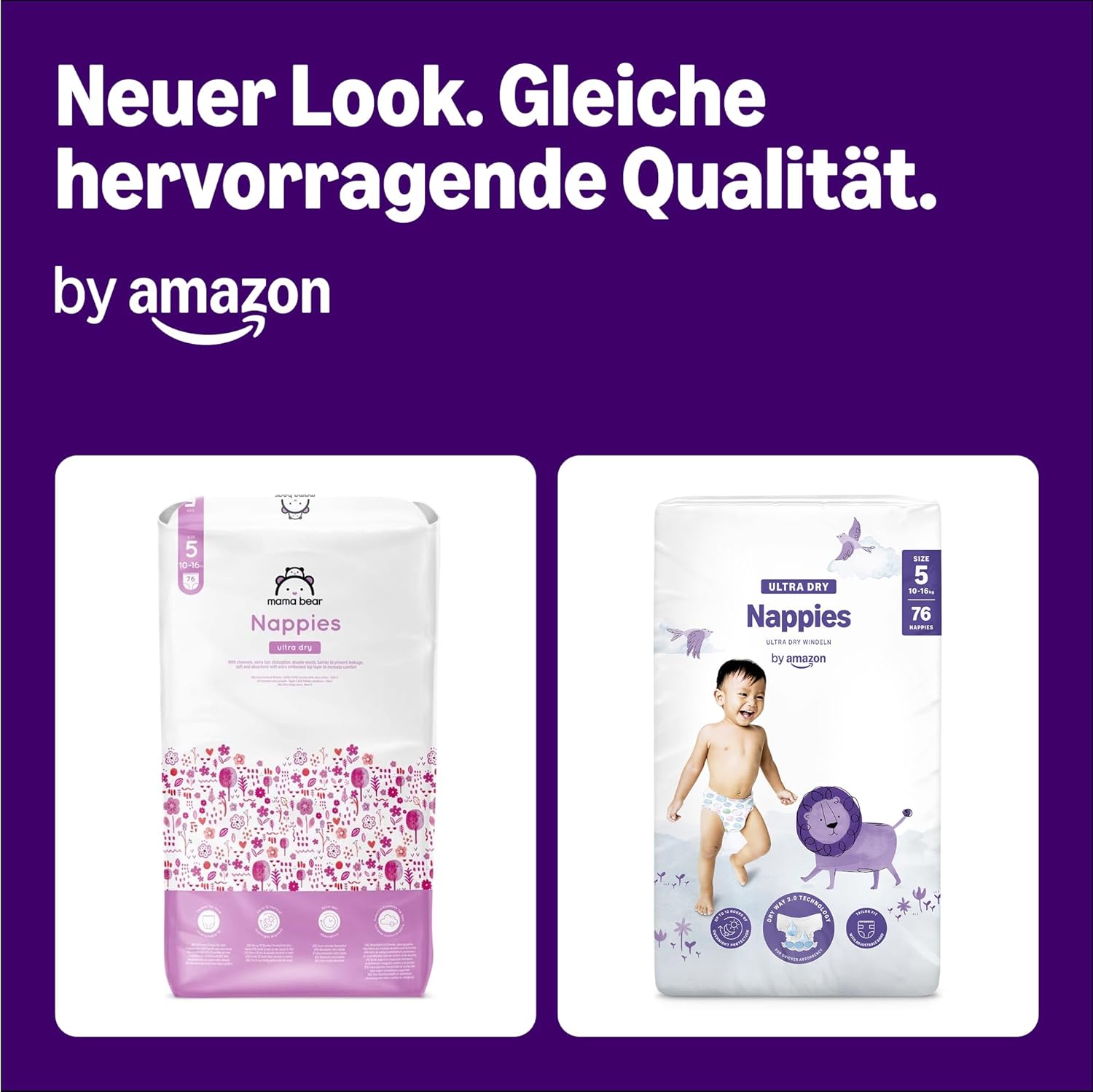 By Amazon Ultra Dry Windeln Größe 5 (10-16 kg) - MONATSBOX, Weiß, 152 Stück (2 Packungen mit 76) (Früher Unter Der Marke Mama Bear, Identisches Produkt)