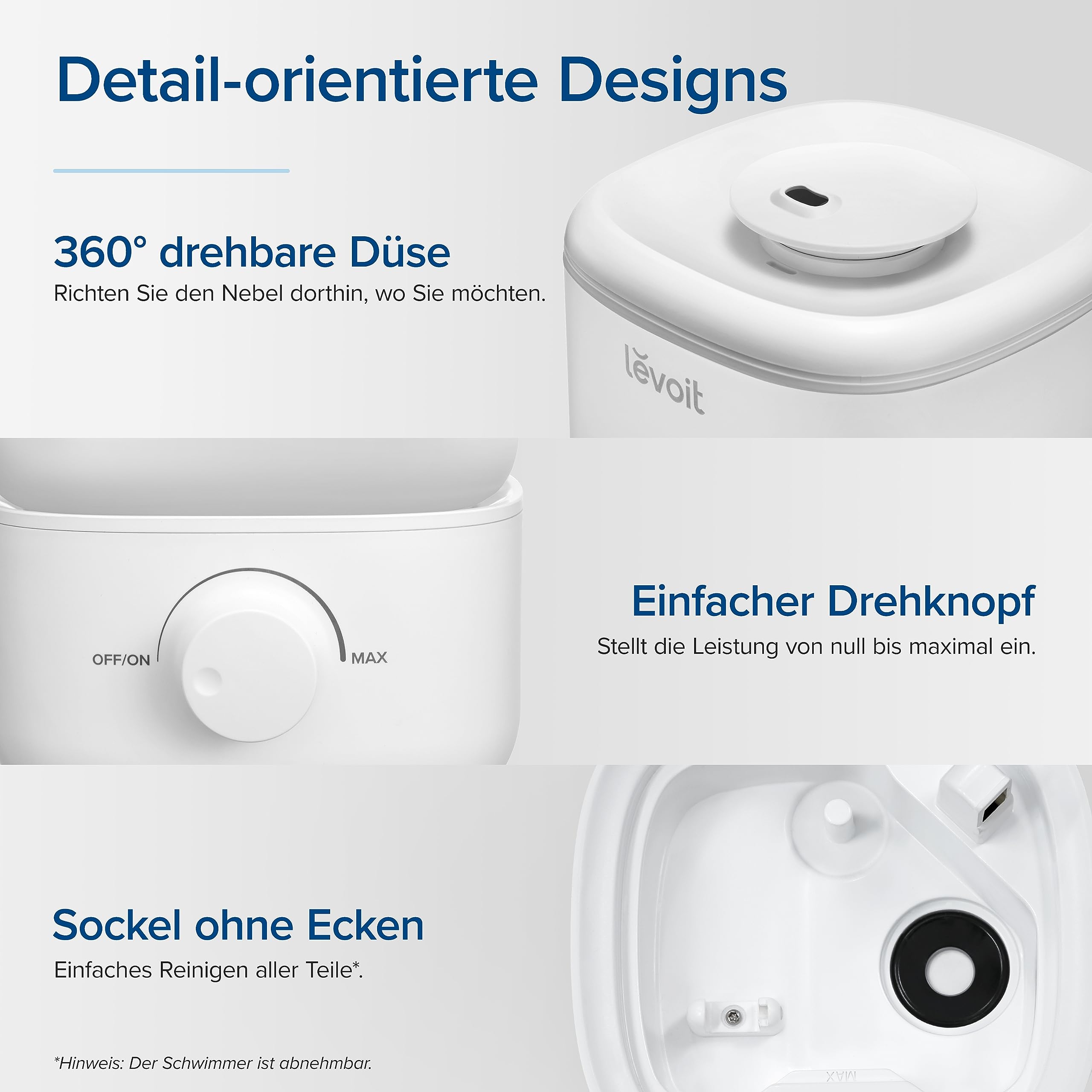 Levoit Luftbefeuchter Schlafzimmer, 23dB leise Humidifier, Top-Fill für Baby, bis 25H, Raumbefeuchter mit 360 grad Drehdüse für Kinderzimmer, Pflanzen, Auto Shut-off, 2,5 L, Weiß