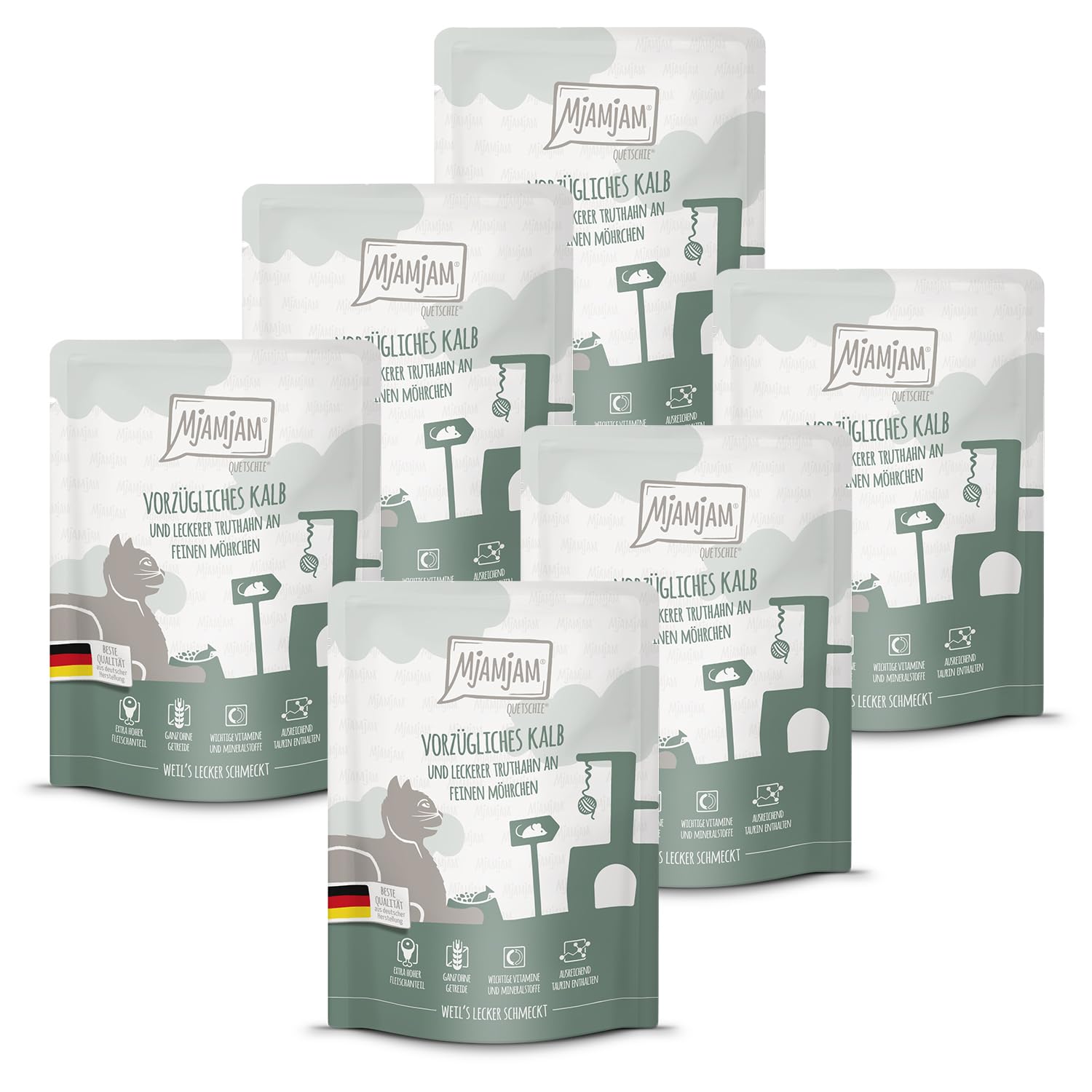 MjAMjAM - Premium Nassfutter für Katzen - saftiges Huhn an leckeren Möhrchen, 6er Pack (6 x 400 g), getreidefrei mit extra viel Fleisch