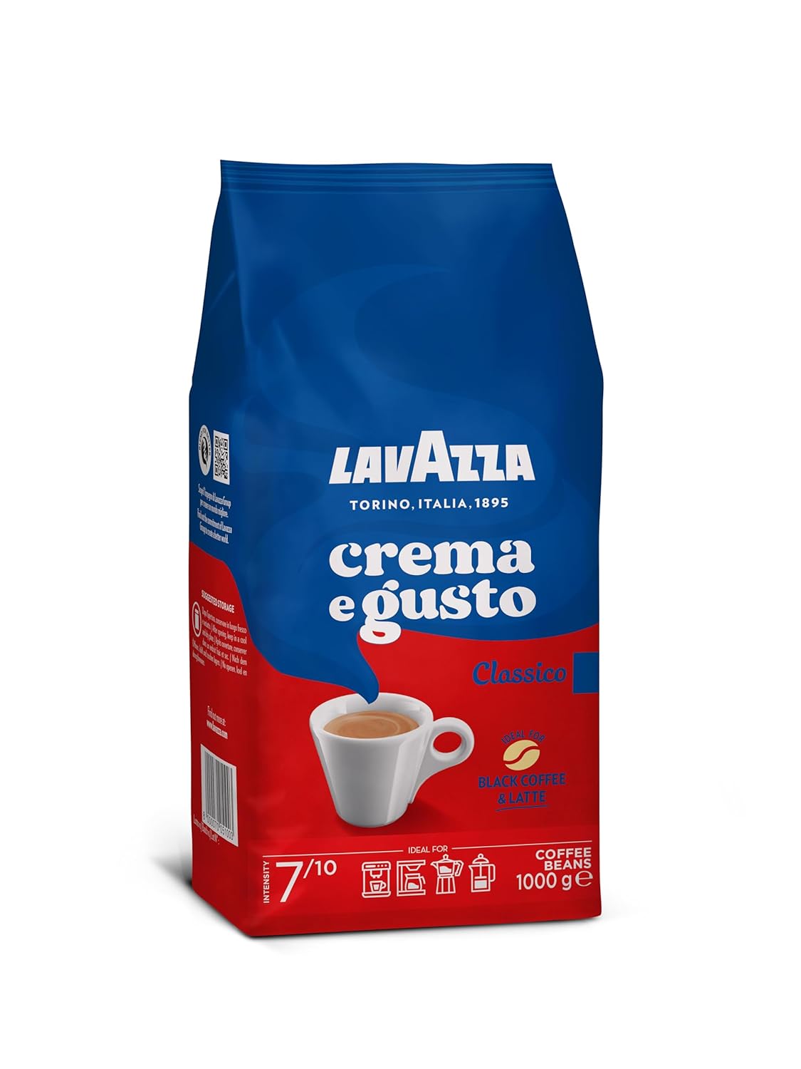 Lavazza, Crema e Aroma, Arabica und Robusta Kaffeebohnen, Ideal für Espressomaschinen, mit Schokoladigen Aromen, Reicher und Vollmundiger Geschmack, Intensität 8/10, Mittlere Röstung, 1 kg Packung