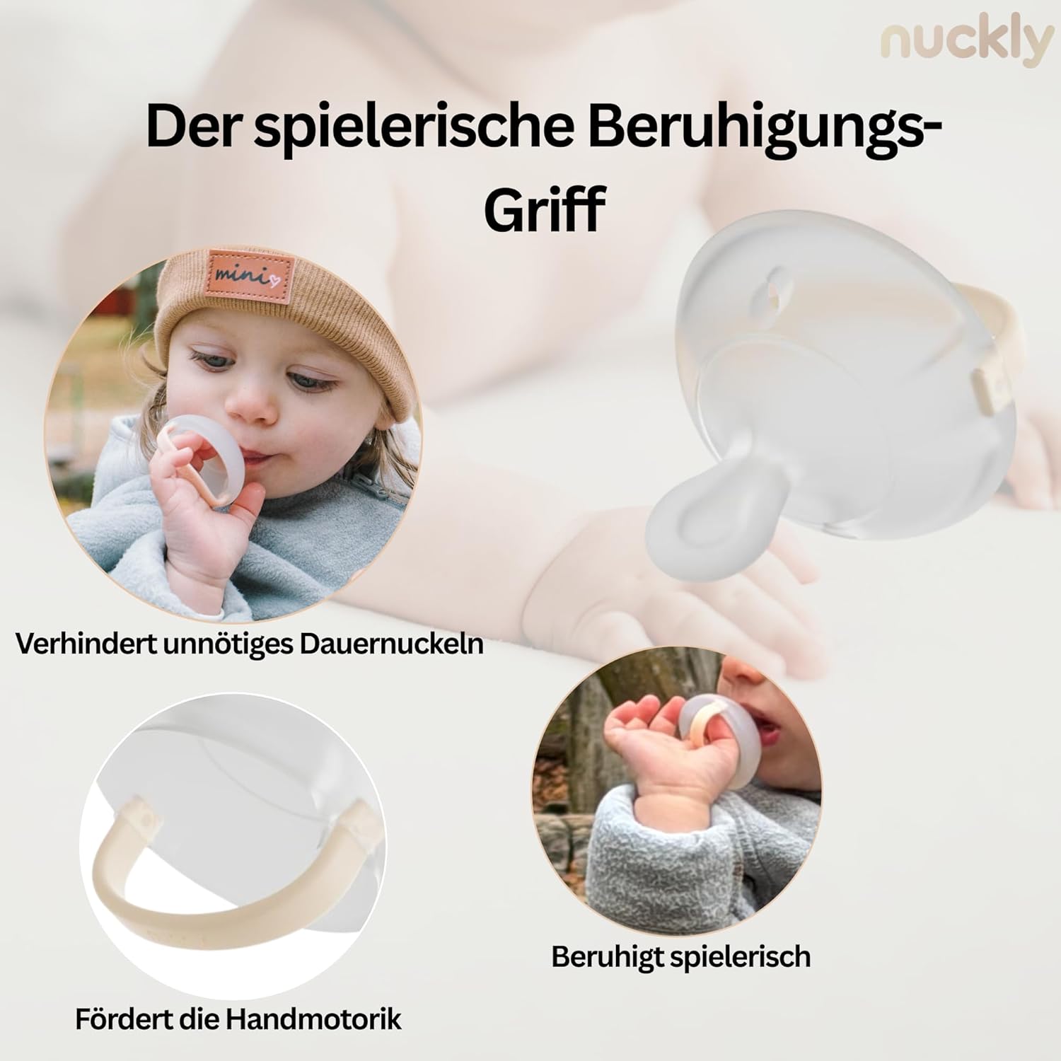 Nuckly NatureSense Brustähnlicher Schnuller – Doppelpack, 1–24 Monate, BPA-frei, Food-Grade Silikon, Beige