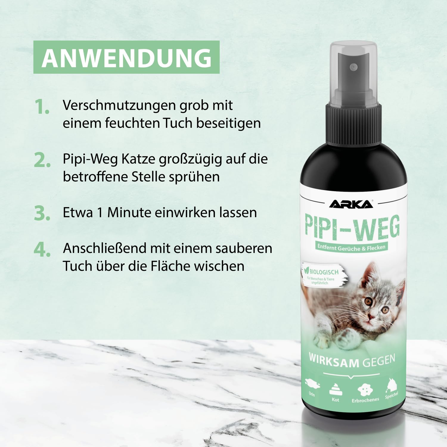 Enzymreiniger Katzenurin 750 ml – extrem stark gegen Katzenpipi, Uringeruch & Flecken – biologisch, tierfreundlich und für Sofa, Teppich, Textilien, Auto & Katzenklo – Pipi-Weg